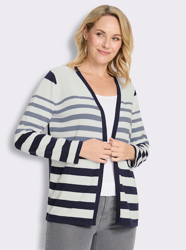 Cardigan in offener Form, reine Baumwolle - taubenblau-marine-geringelt
