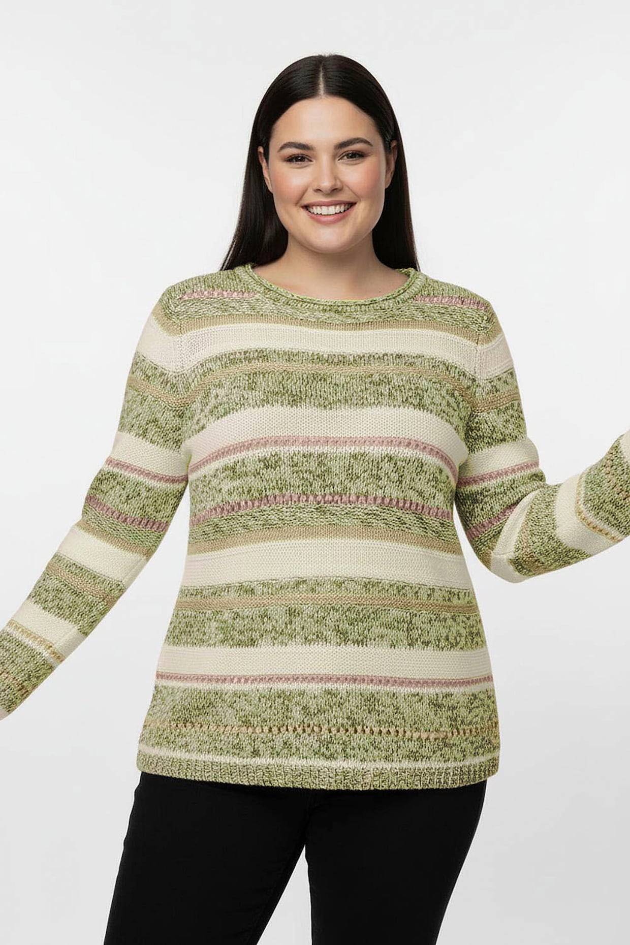 Strickpullover mit Streifen-Muster - grün-ecru-gestreift
