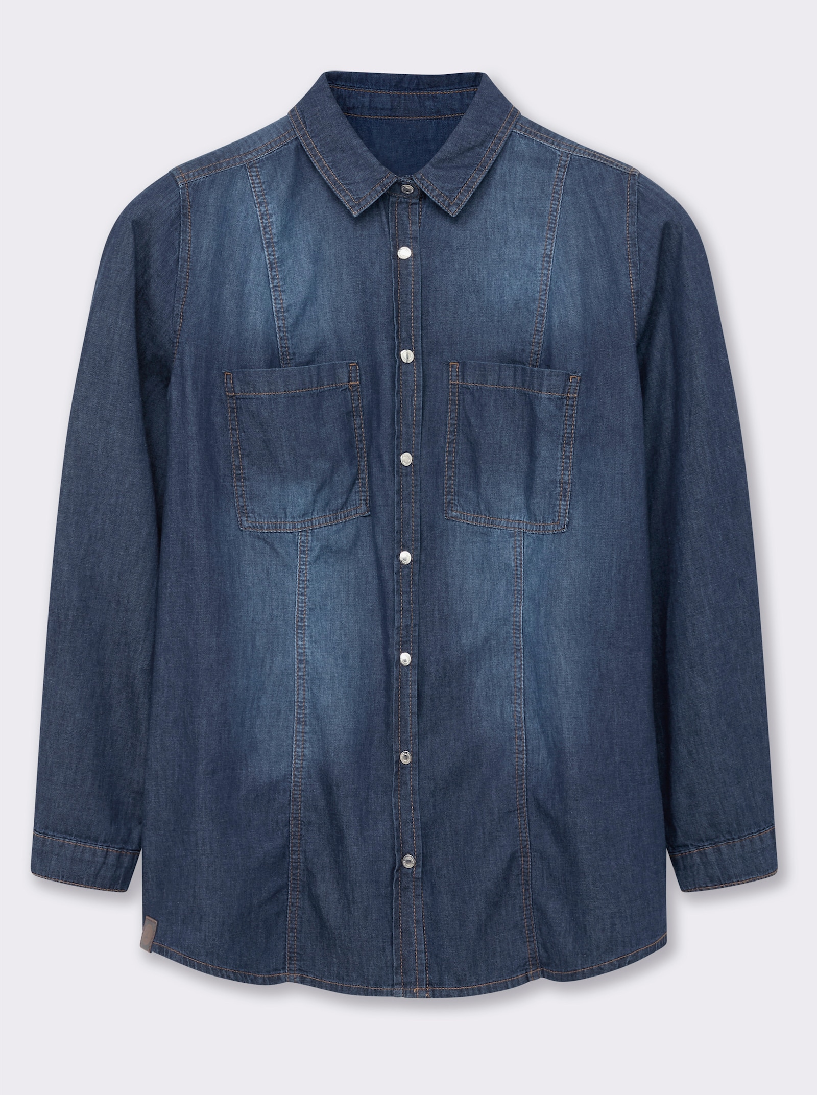 Jeansbluse mit abgerundetem Saum - blue-stone-washed