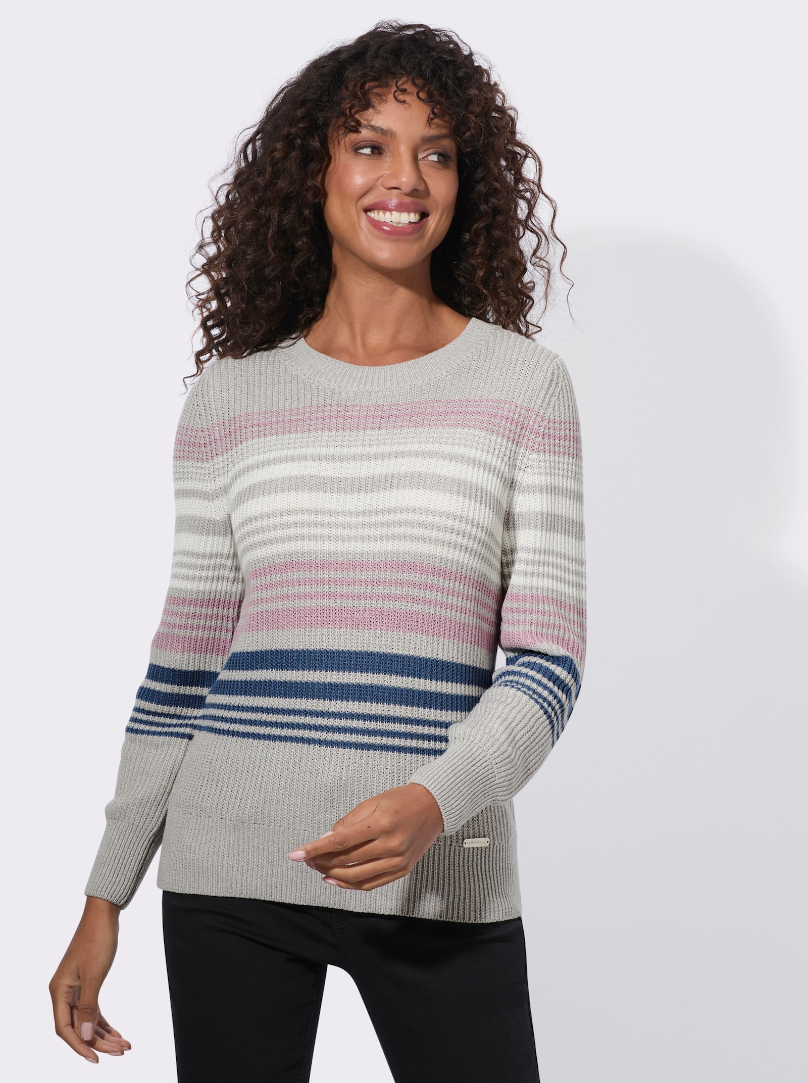 Langarm-Pullover im Ringelmuster - steingrau-rauchblau