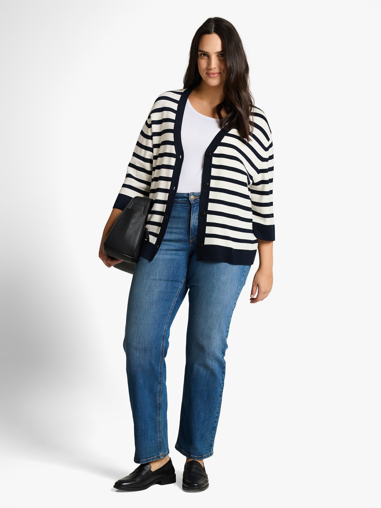 Cardigan - white sky blue knit stripe