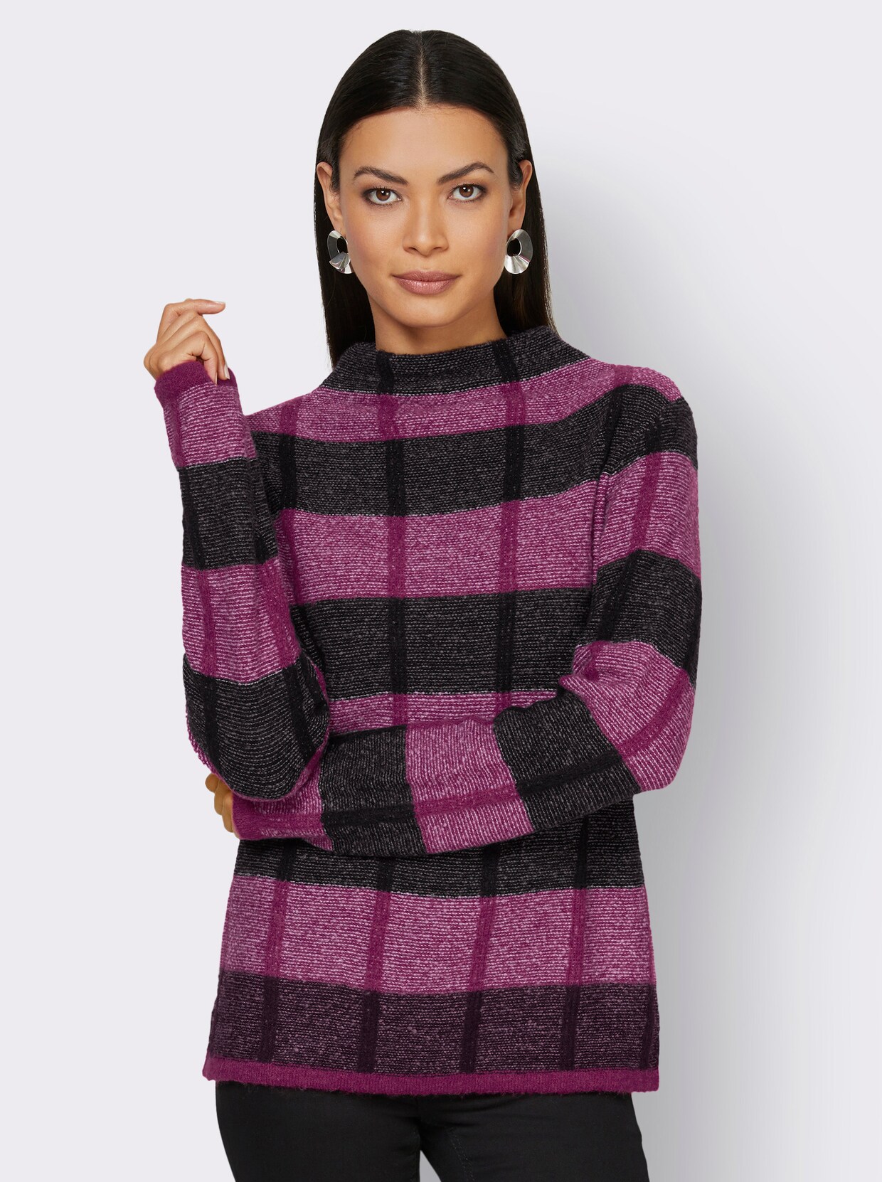Pullover met lange mouwen - grijs/magenta gedessineerd