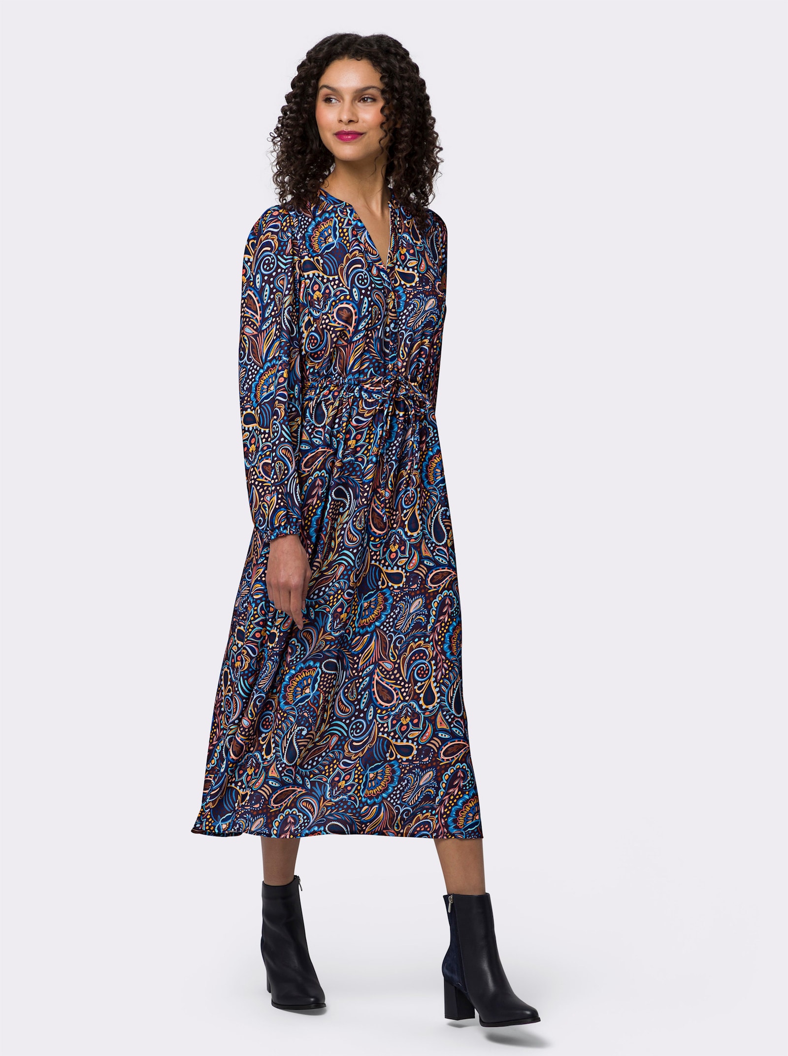 heine Jurk met print in paisleydessin - cognac/aqua bedrukt