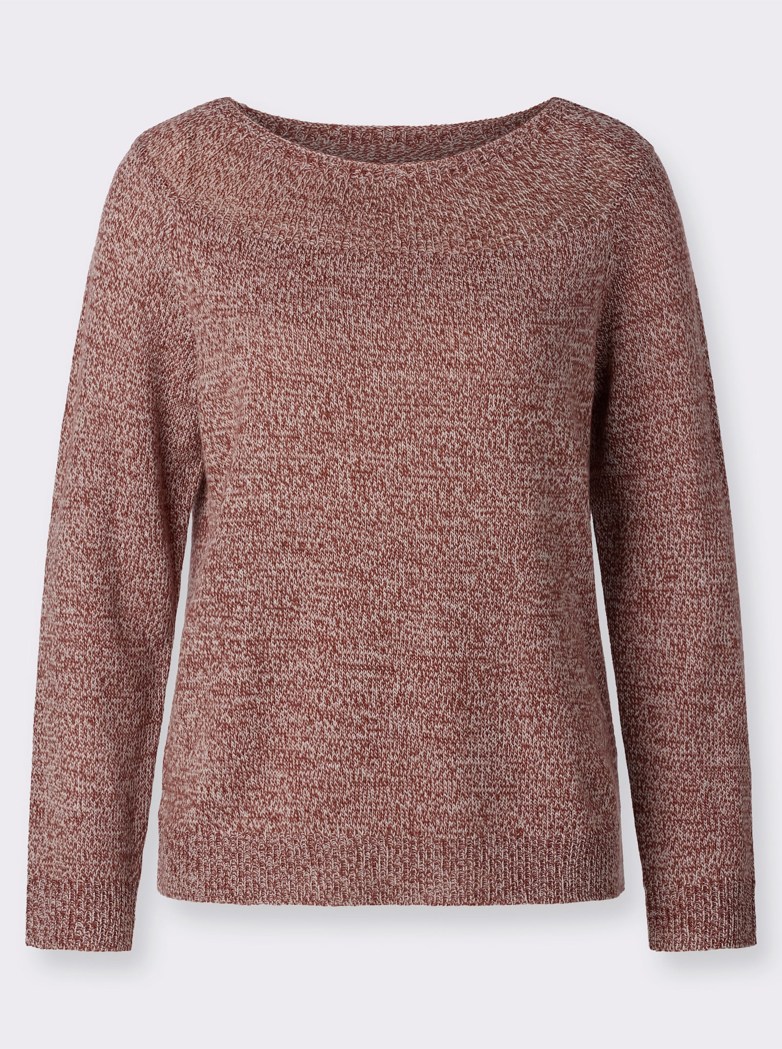 Langarm-Pullover mit U-Boot-Ausschnitt - rotbraun-ecru-meliert