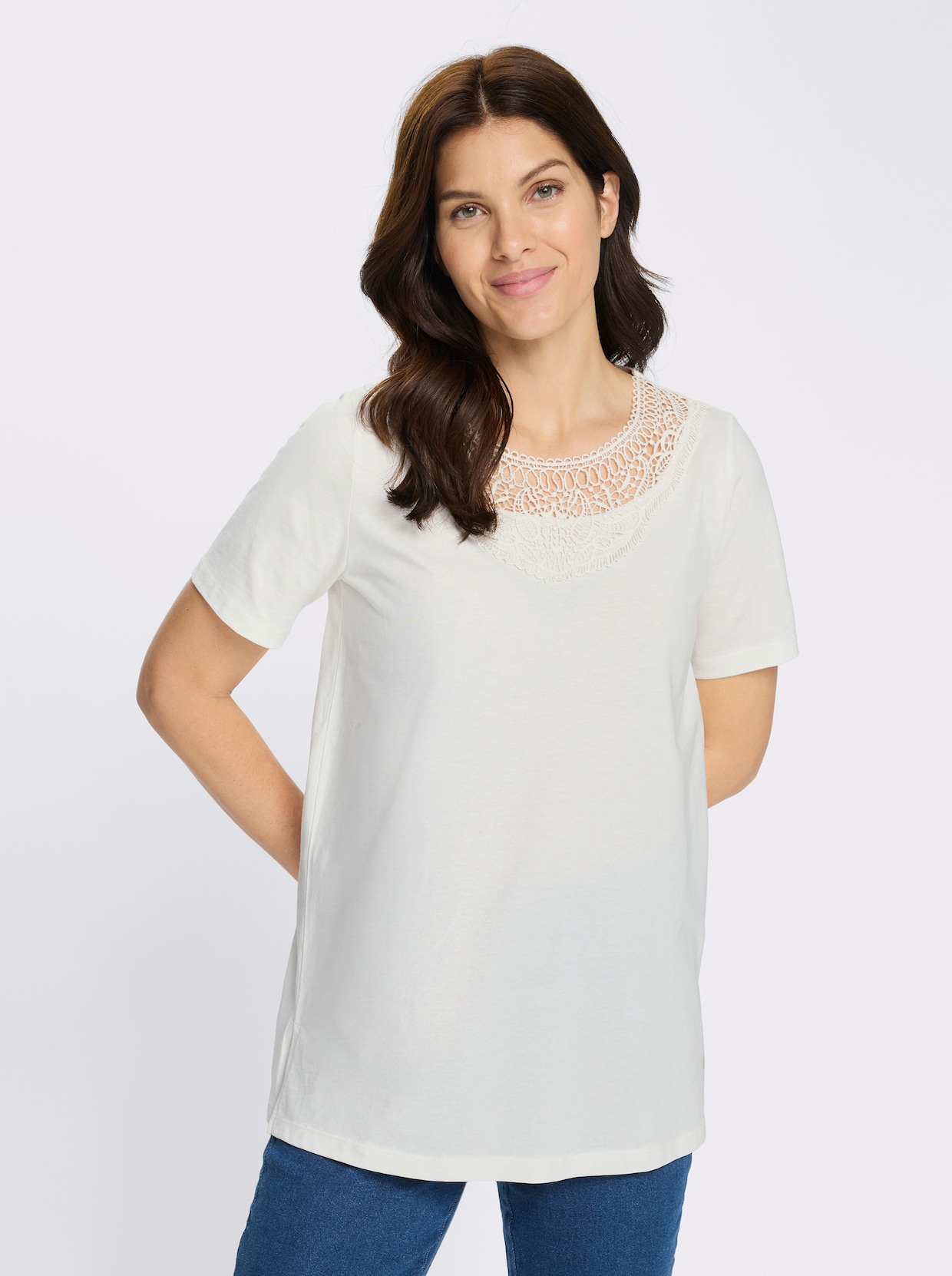 Longshirt mit Spitzeneinsatz - ecru