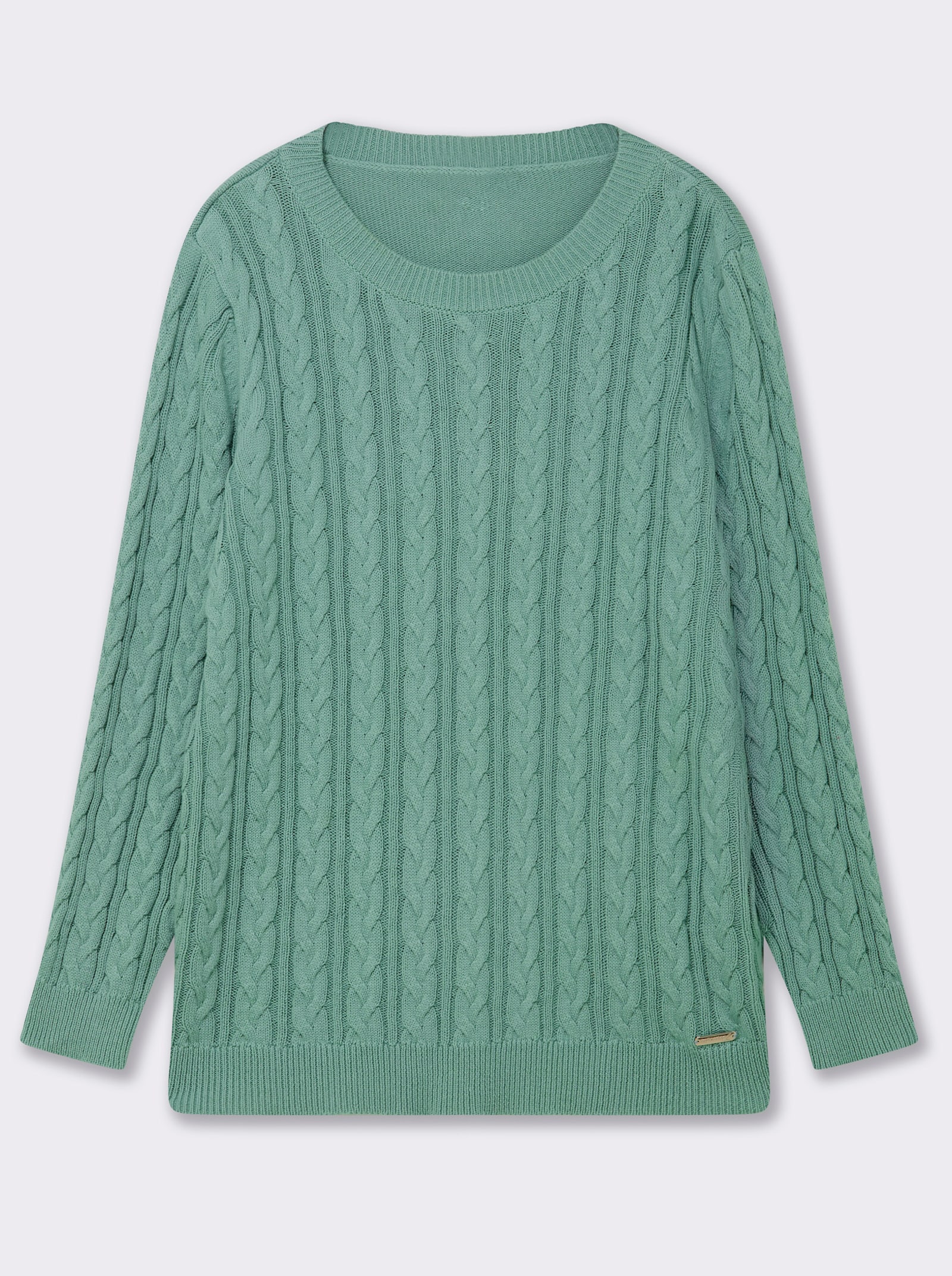 Strickpullover mit Zopfmuster - jadegrün