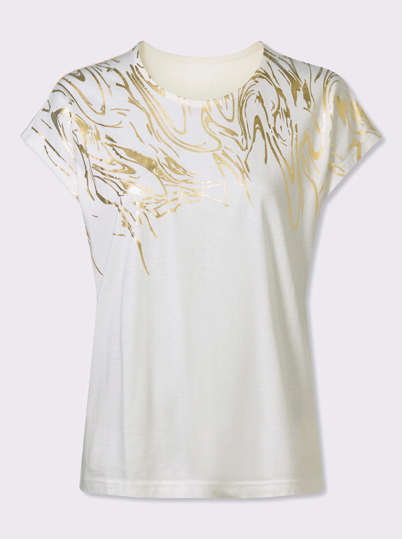 Kurzarmshirt mit Folien-Print - ecru-goldfarben