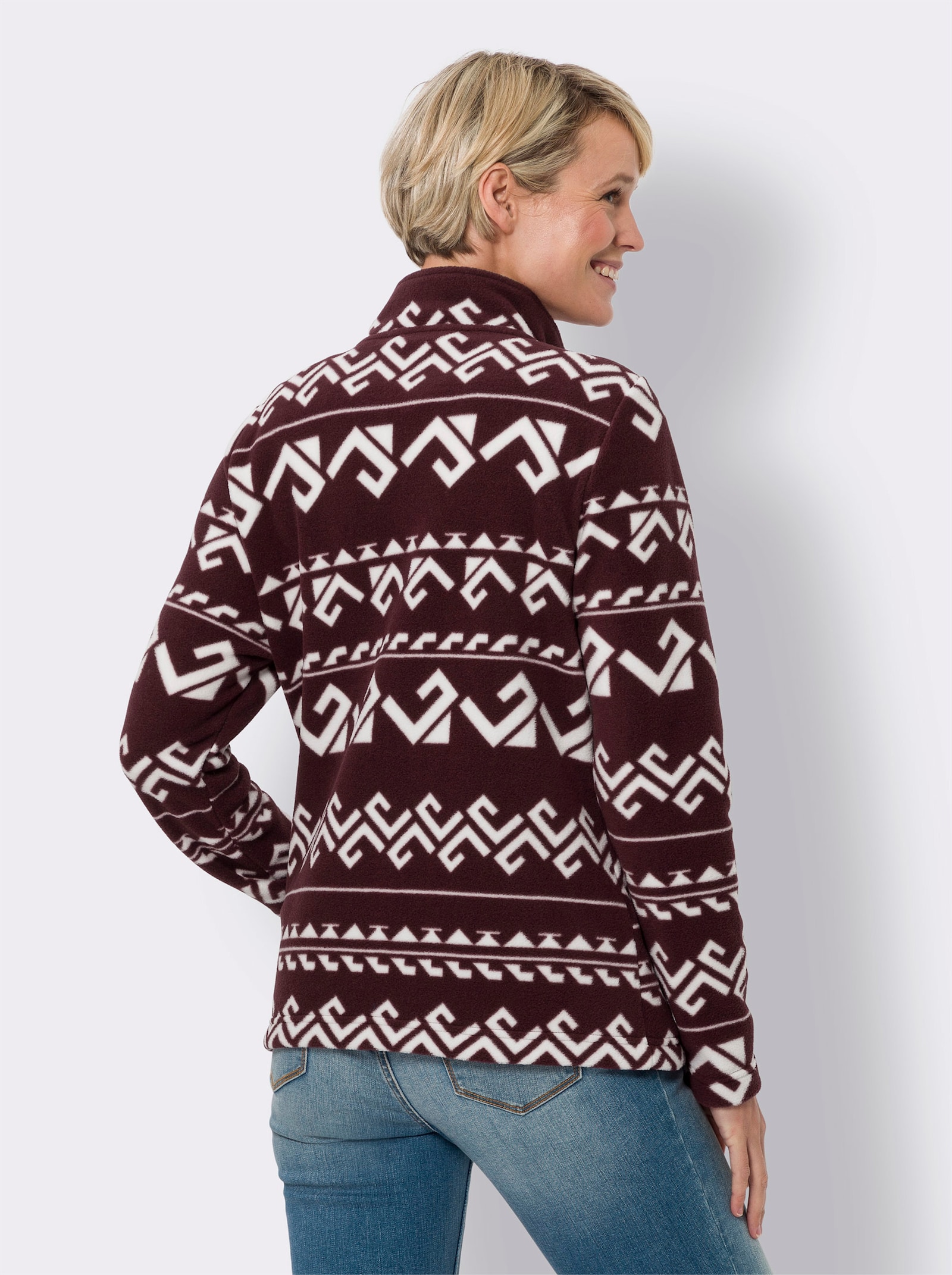 Fleecejacke allover bedruckt - burgund-ecru-bedruckt