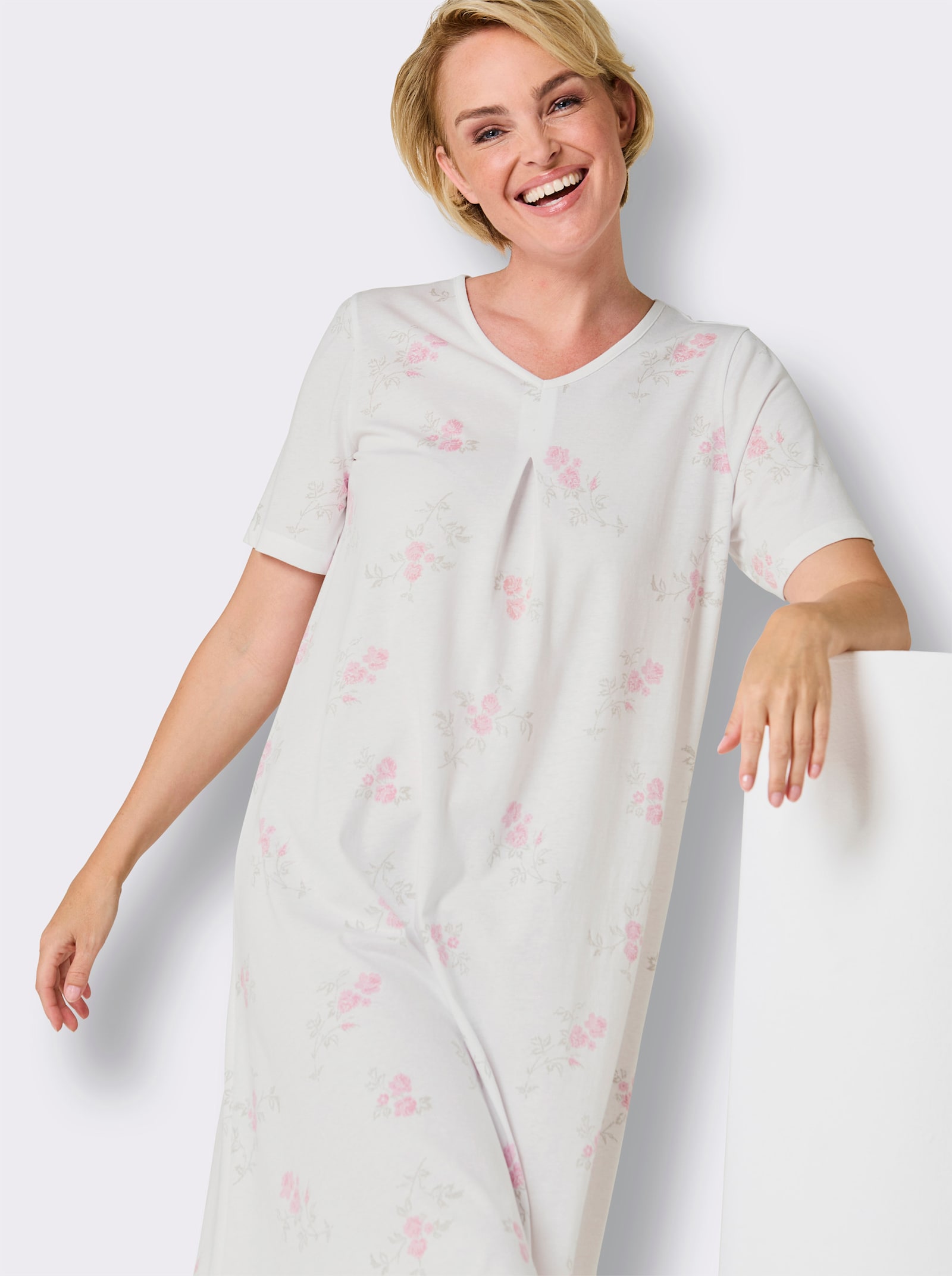 wäschepur Nachthemd - weiß-hellgrau-bedruckt