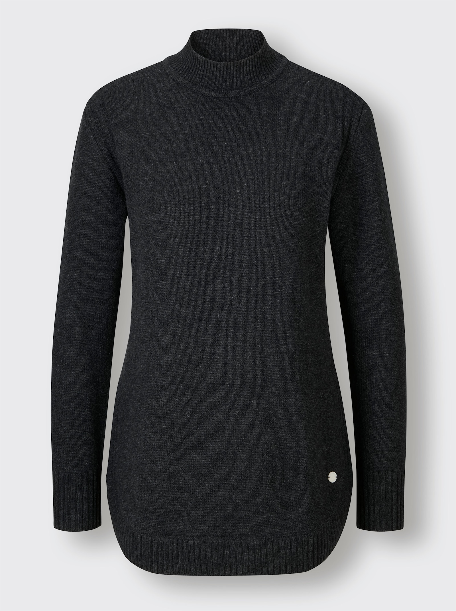 CREATION L PREMIUM Stehkragenpullover Mit seitlichen Einsätzen - schwarz-meliert