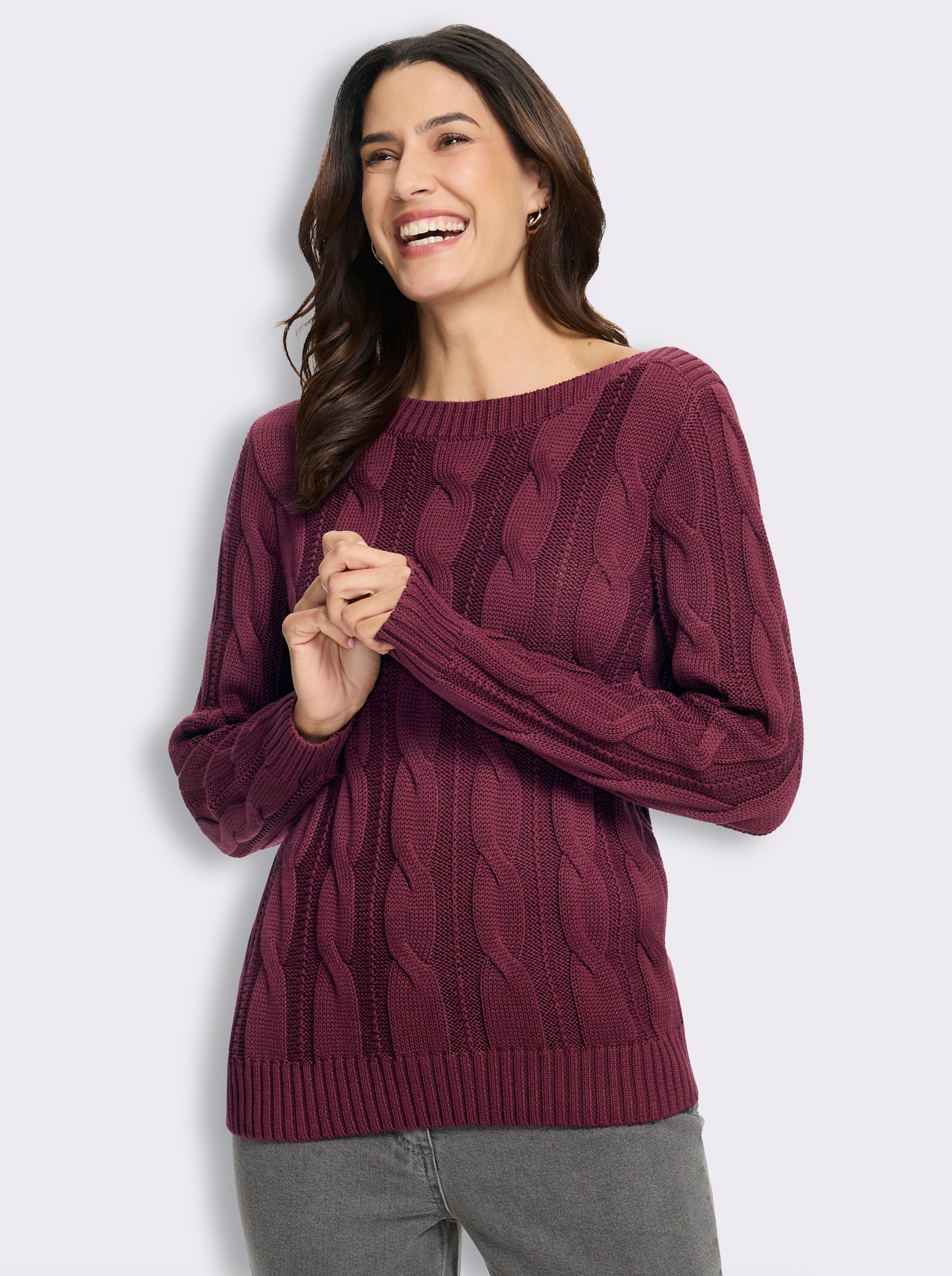  Strickpullover mit Allover-Zopfmuster - bordeaux