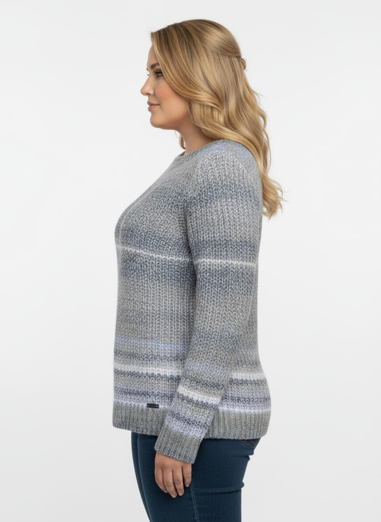 Langarm-Pullover im Grobstrick - taupe-jeansblau-gestreift