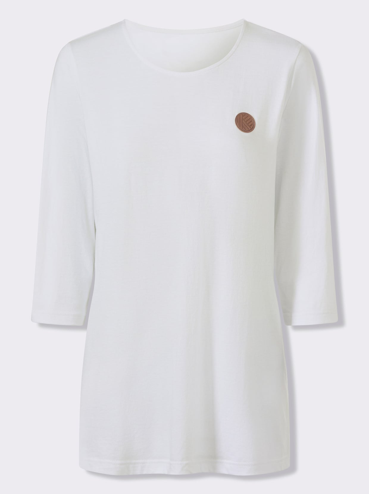 Longshirt mit Patch in Leder-Optik - weiß