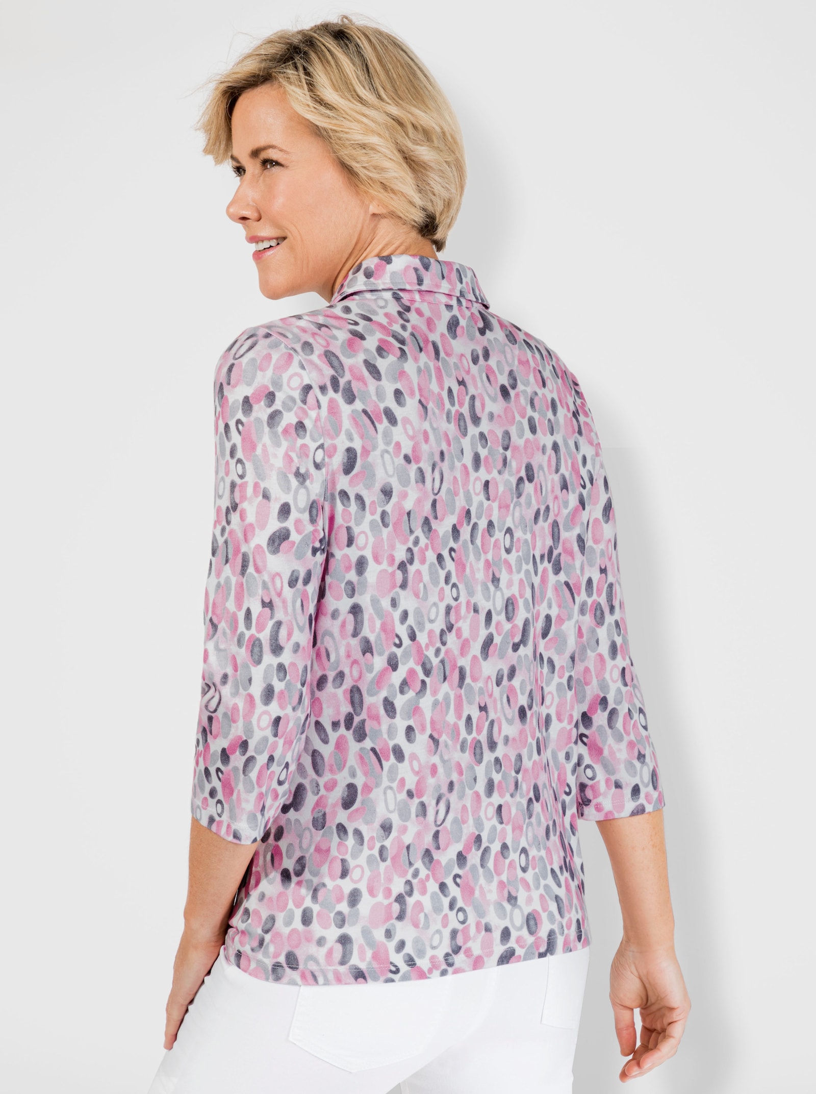 Poloshirt mit Bio-Baumwolle - rosé-steingrau-bedruckt