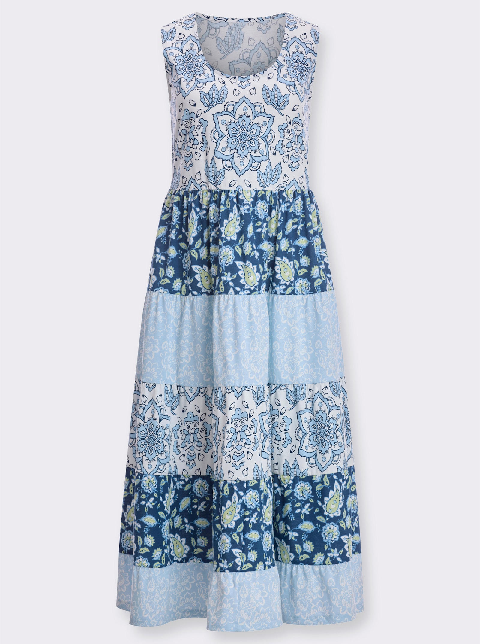 Jerseykleid mit verschiedenen Floral-Mustern - mittelblau-eisblau-bedruckt