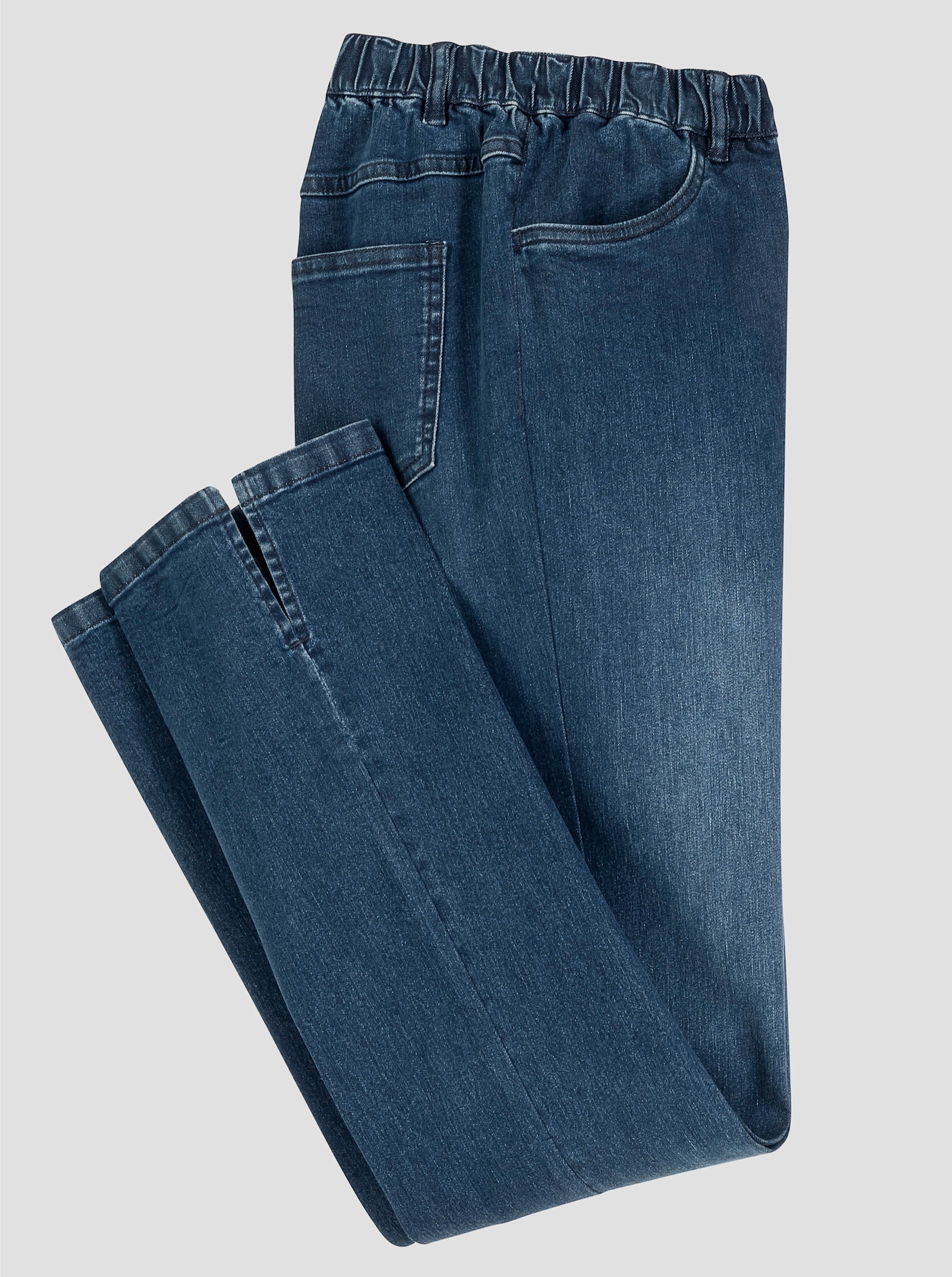 Jeans mit weitem Bein und Schlitz - blue-stone-washed