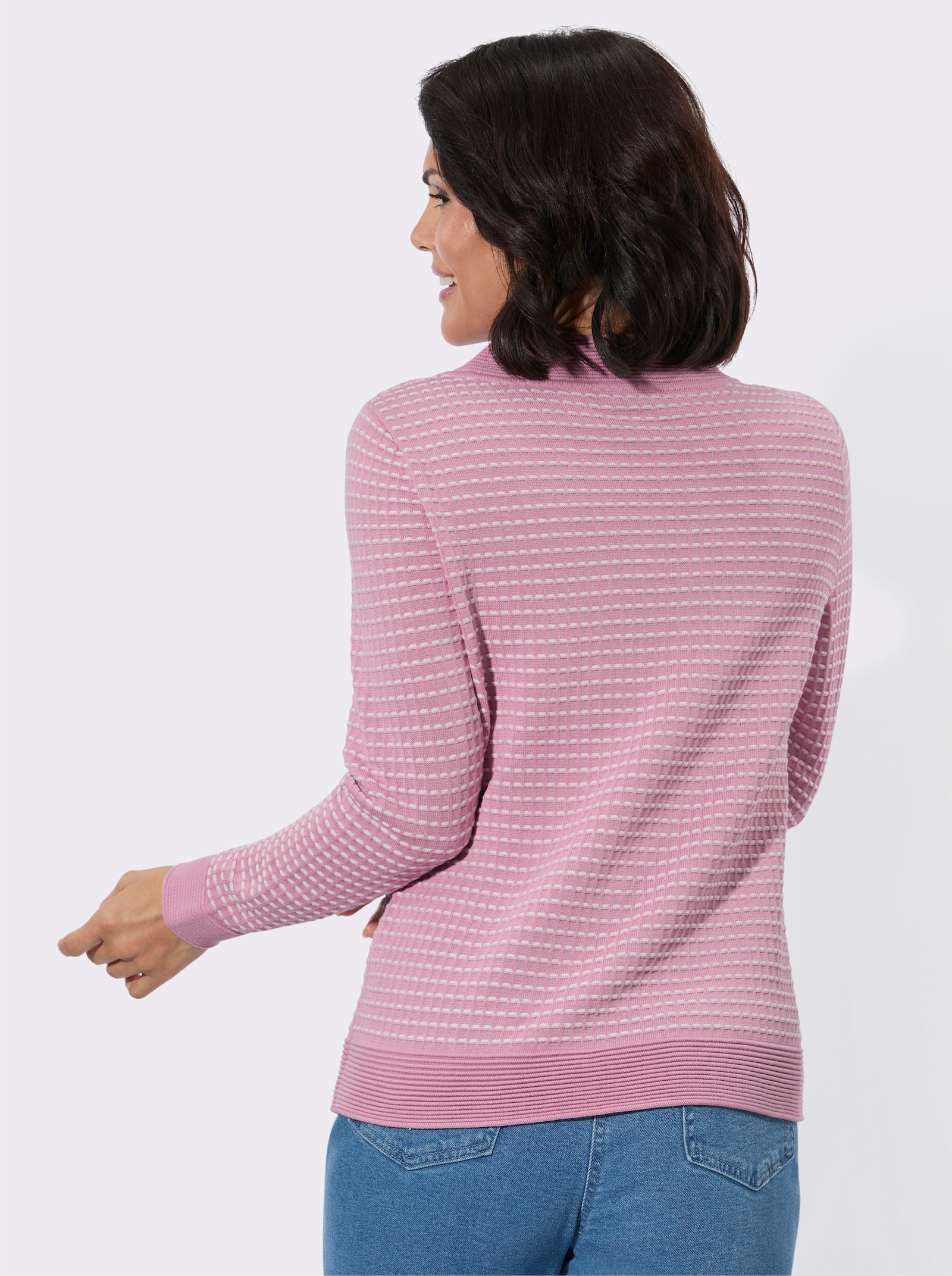 Rundhalspullover in pflegeleichter Qualität - rosé-ecru-gemustert