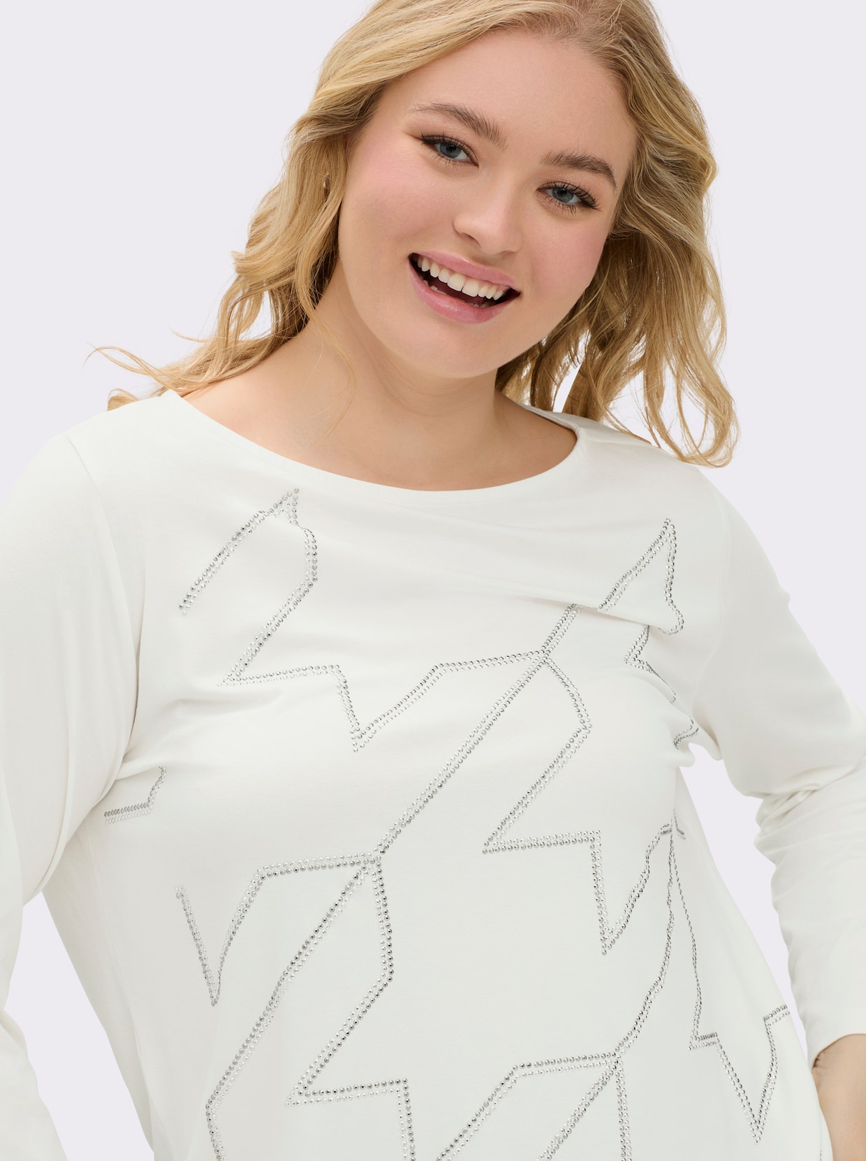 Langarmshirt im Hahnentritt-Dessin - ecru