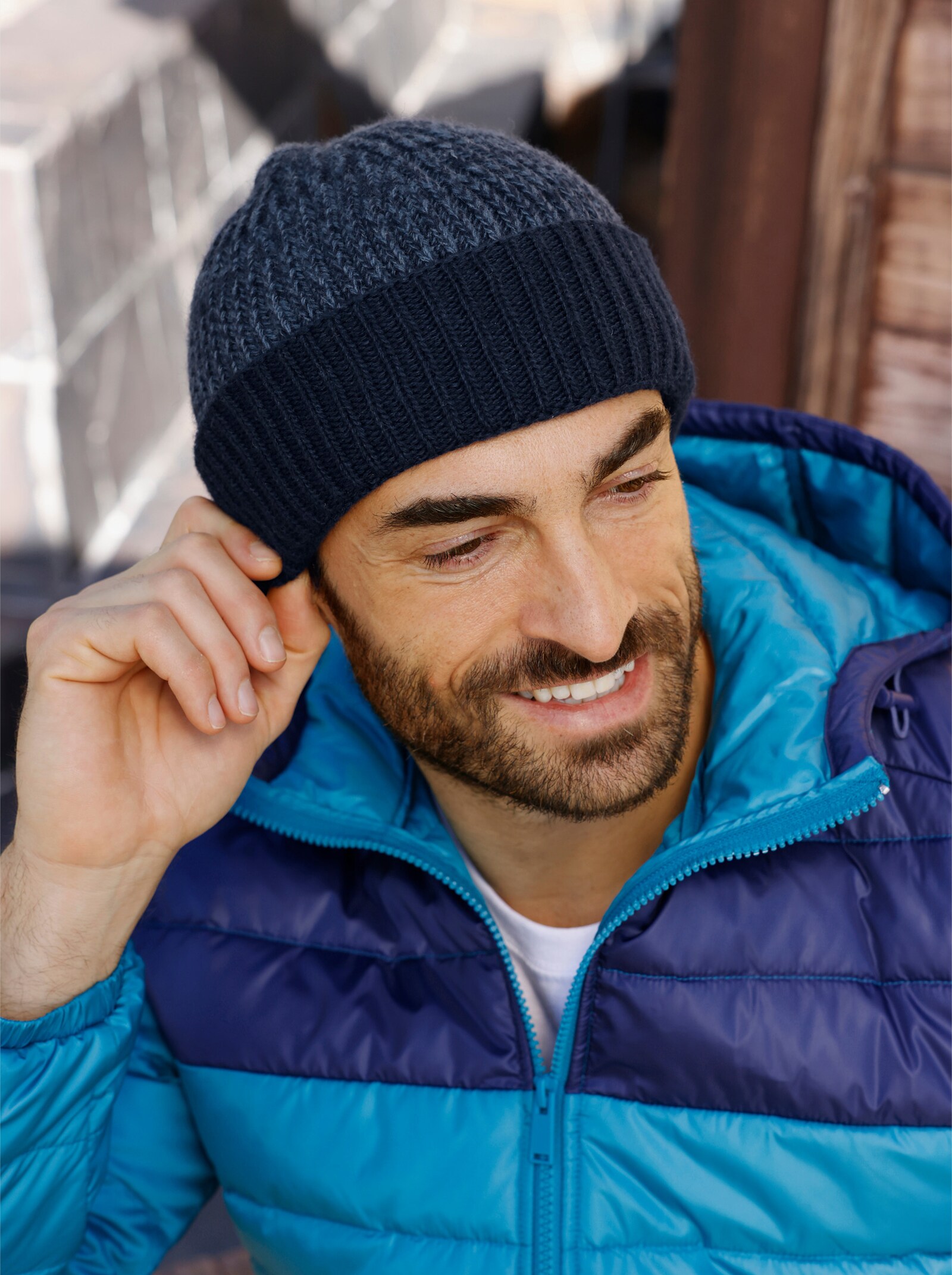 Strickmütze mit Kaschmir - dunkelblau-meliert