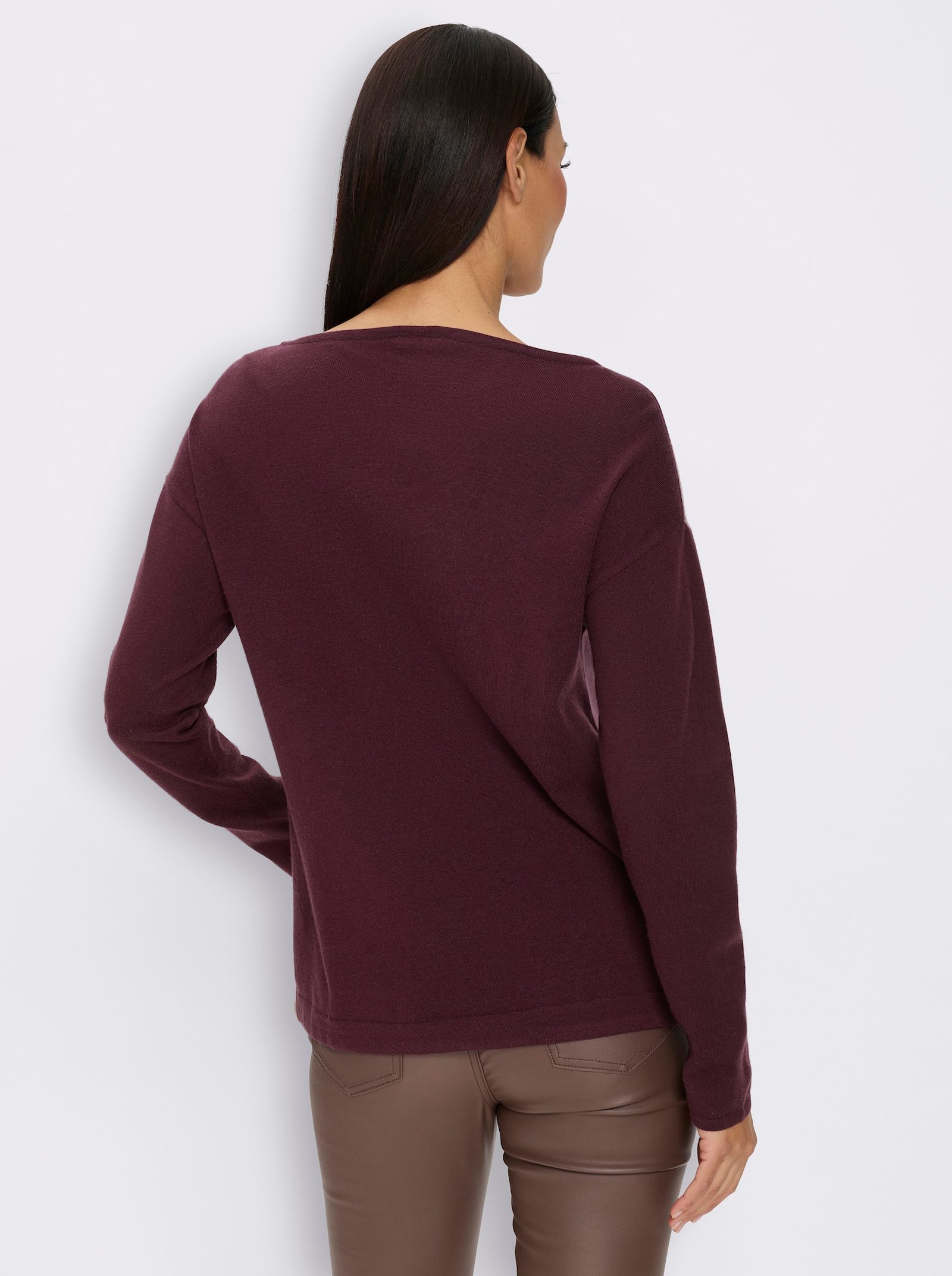 heine Langarm-Pullover mit Tunnelzug und Bindeband - burgund-mauve-bedruckt
