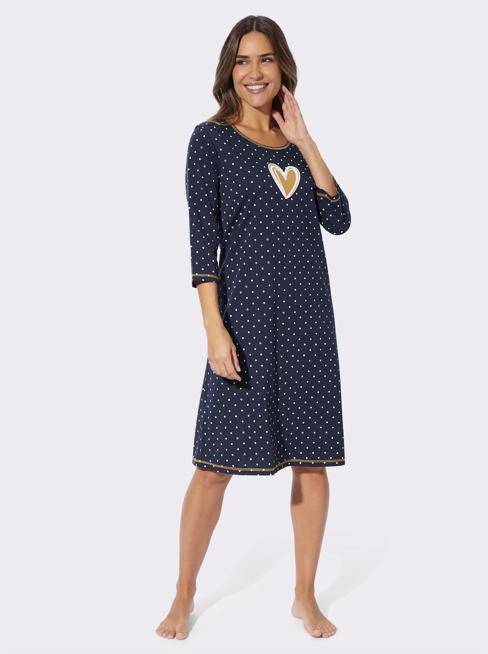 Nachthemd in A-Form - marine-ecru-bedruckt