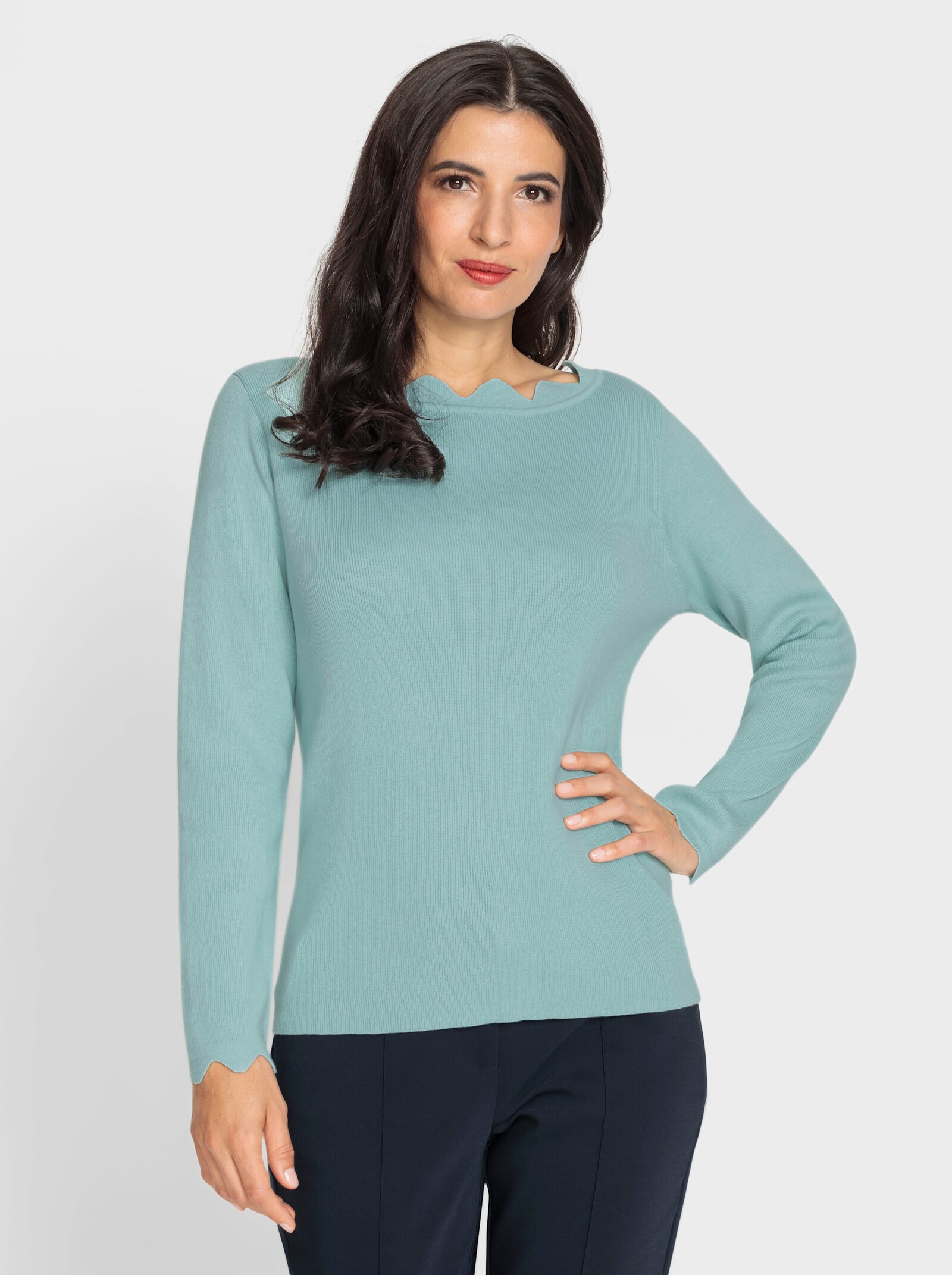 heine Feinstrickpullover mit gewellten Abschlüssen - mint