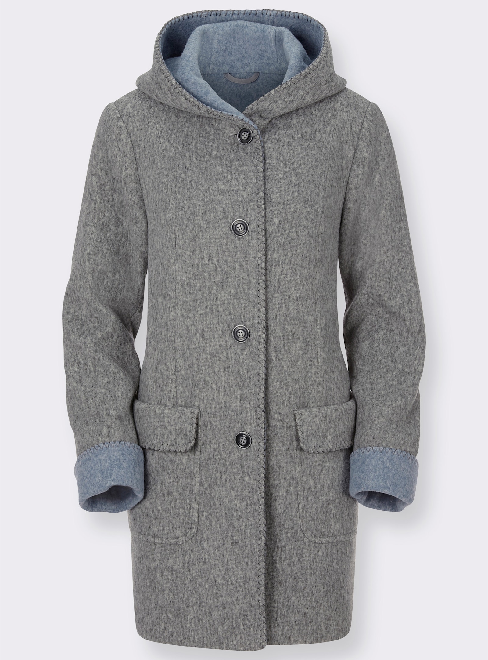 Jack met capuchon in wollook - lichtgrijs gemêleerd