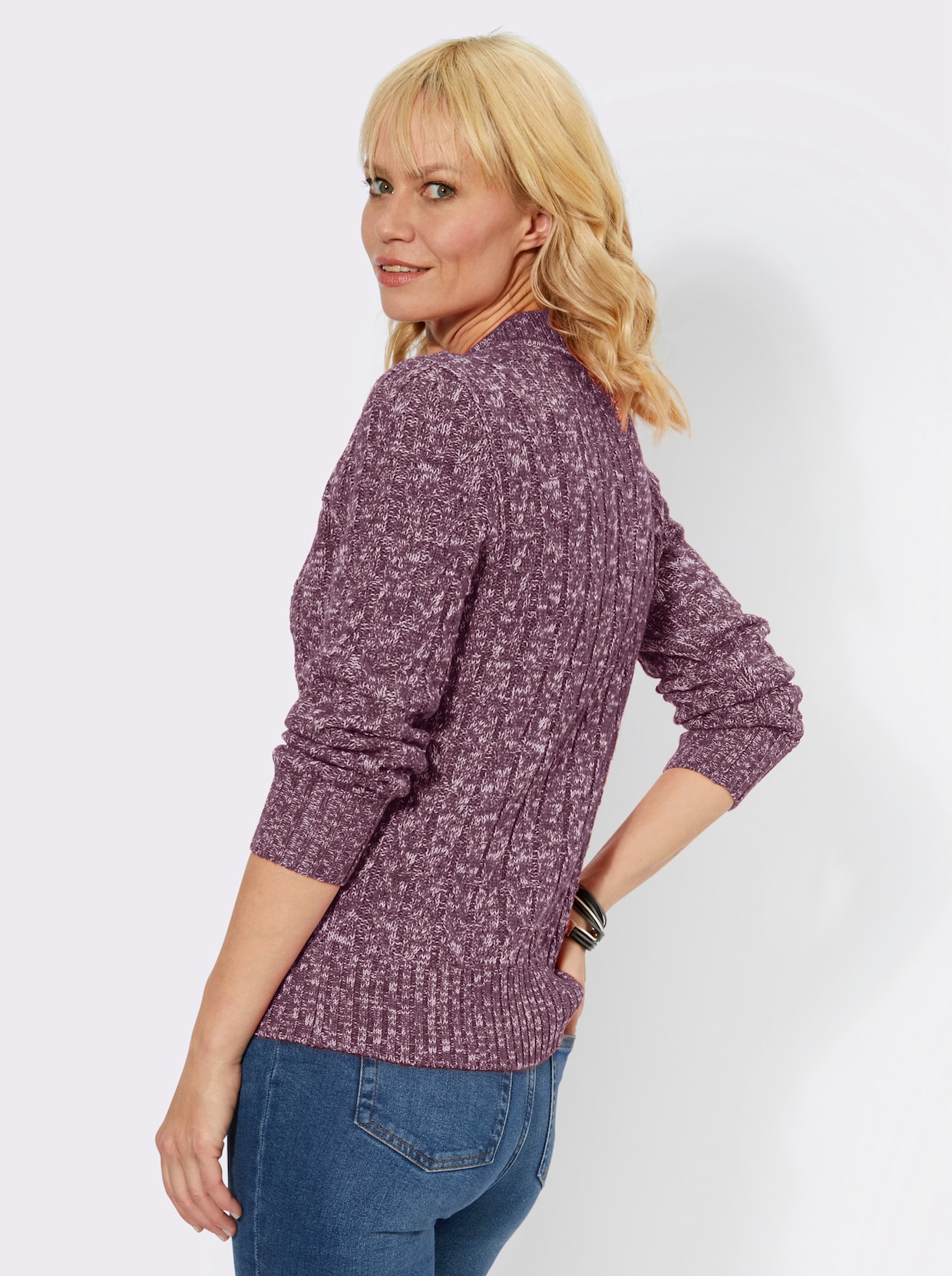 Langarm-Pullover - violett-ecru-meliert