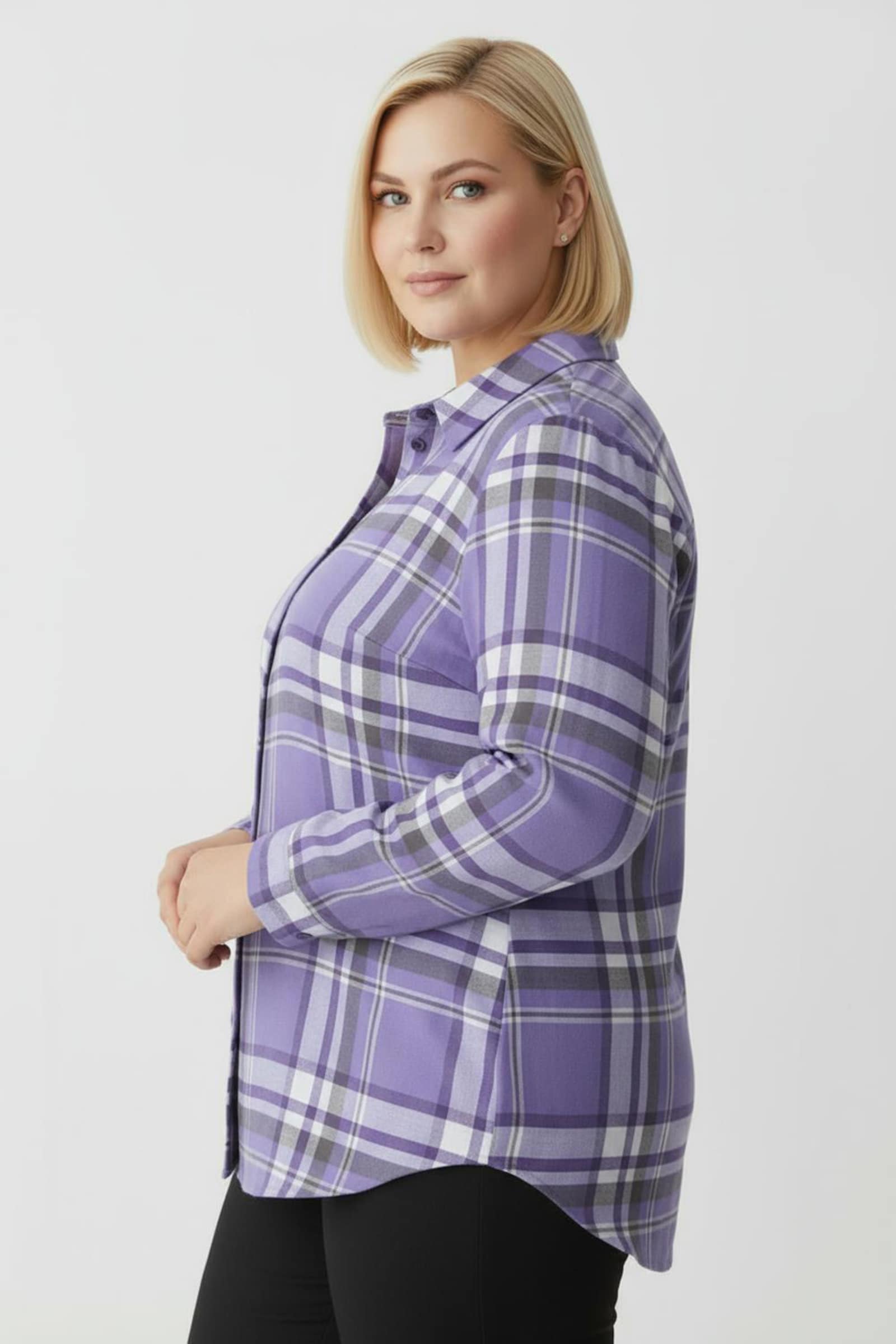 Flanellbluse im garngefärbten Karomuster - lila-lavendel-kariert