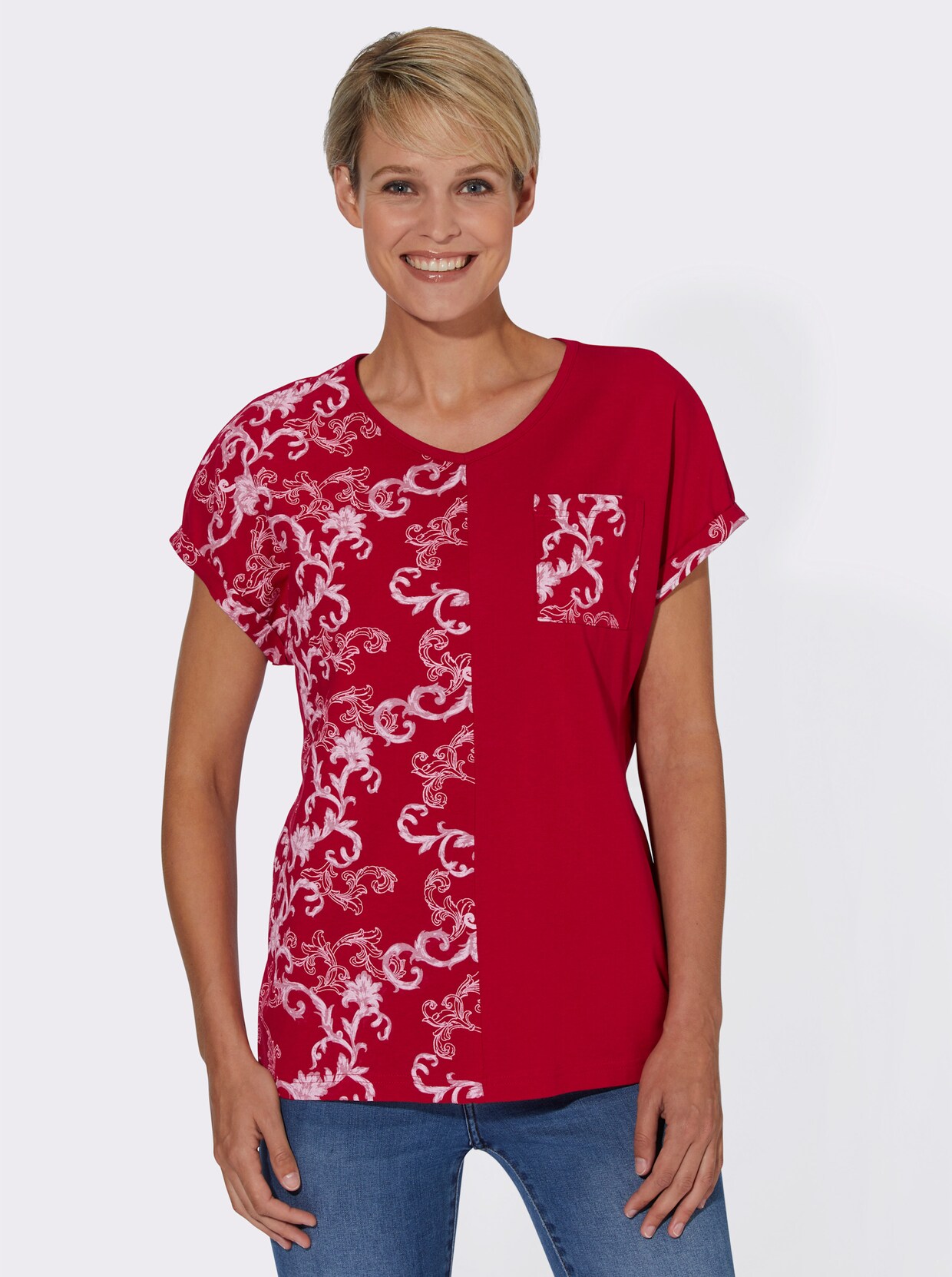 Shirt met korte mouwen - rood gedessineerd