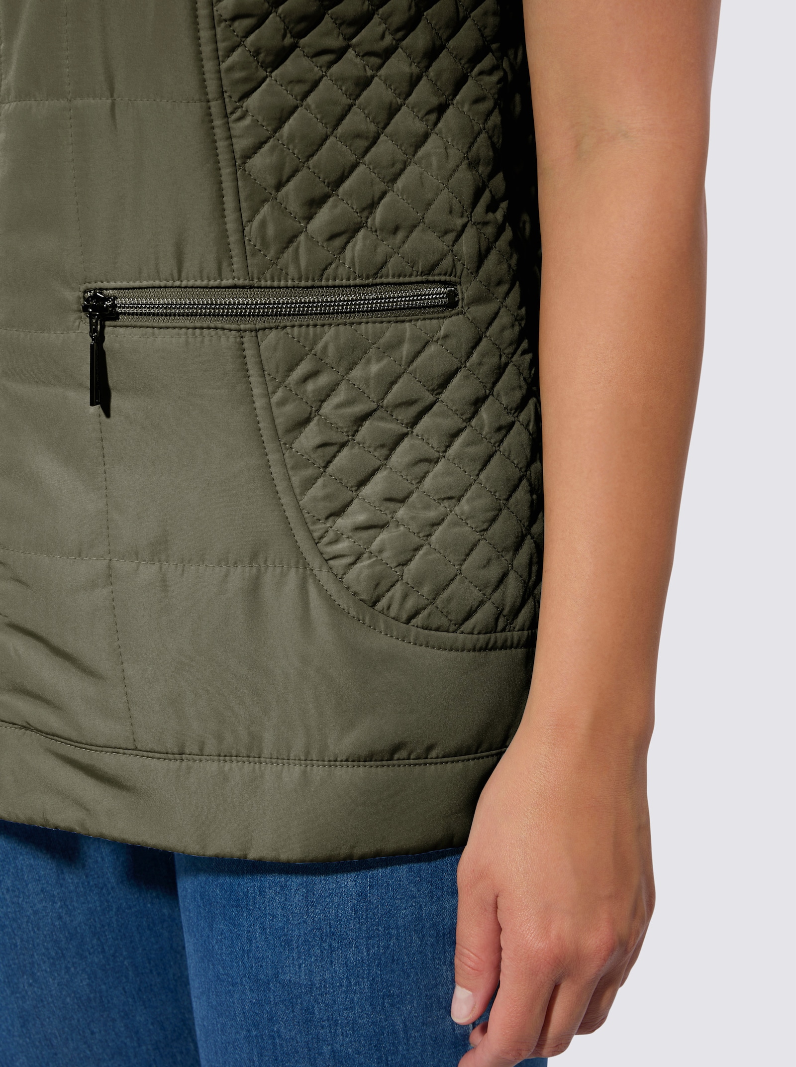 Bodywarmer met hoge opstaande kraag - kaki