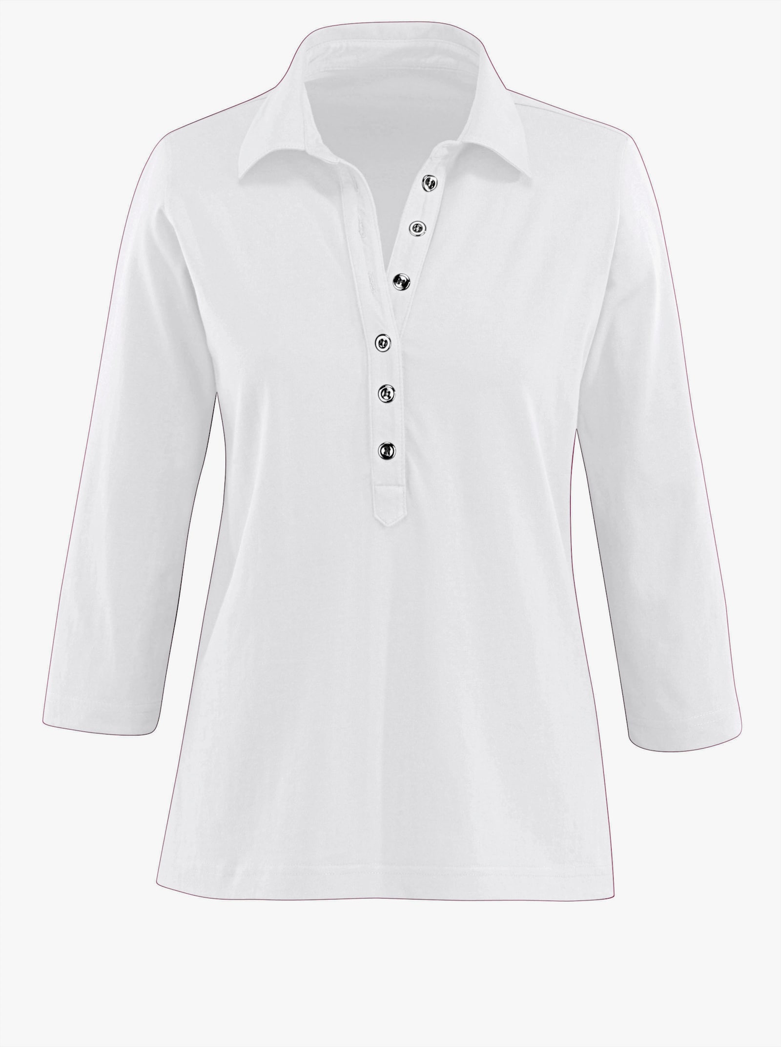Poloshirt mit langer Knopfleiste - weiss