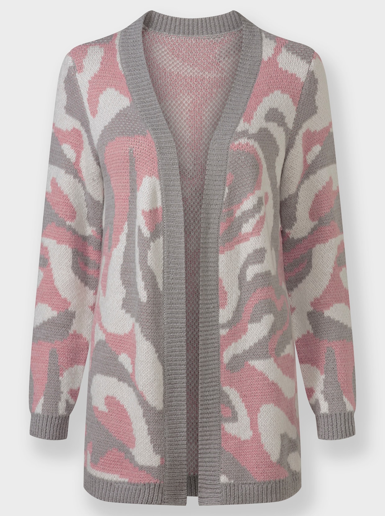 Jacquardstrickjacke - hortensie-steingrau-gemustert
