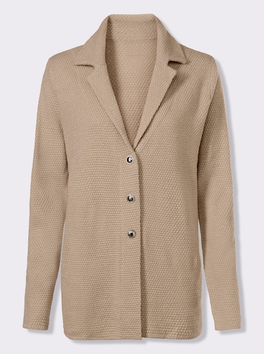 Strickjacke mit silberfarbigem Glanzgarn - beige