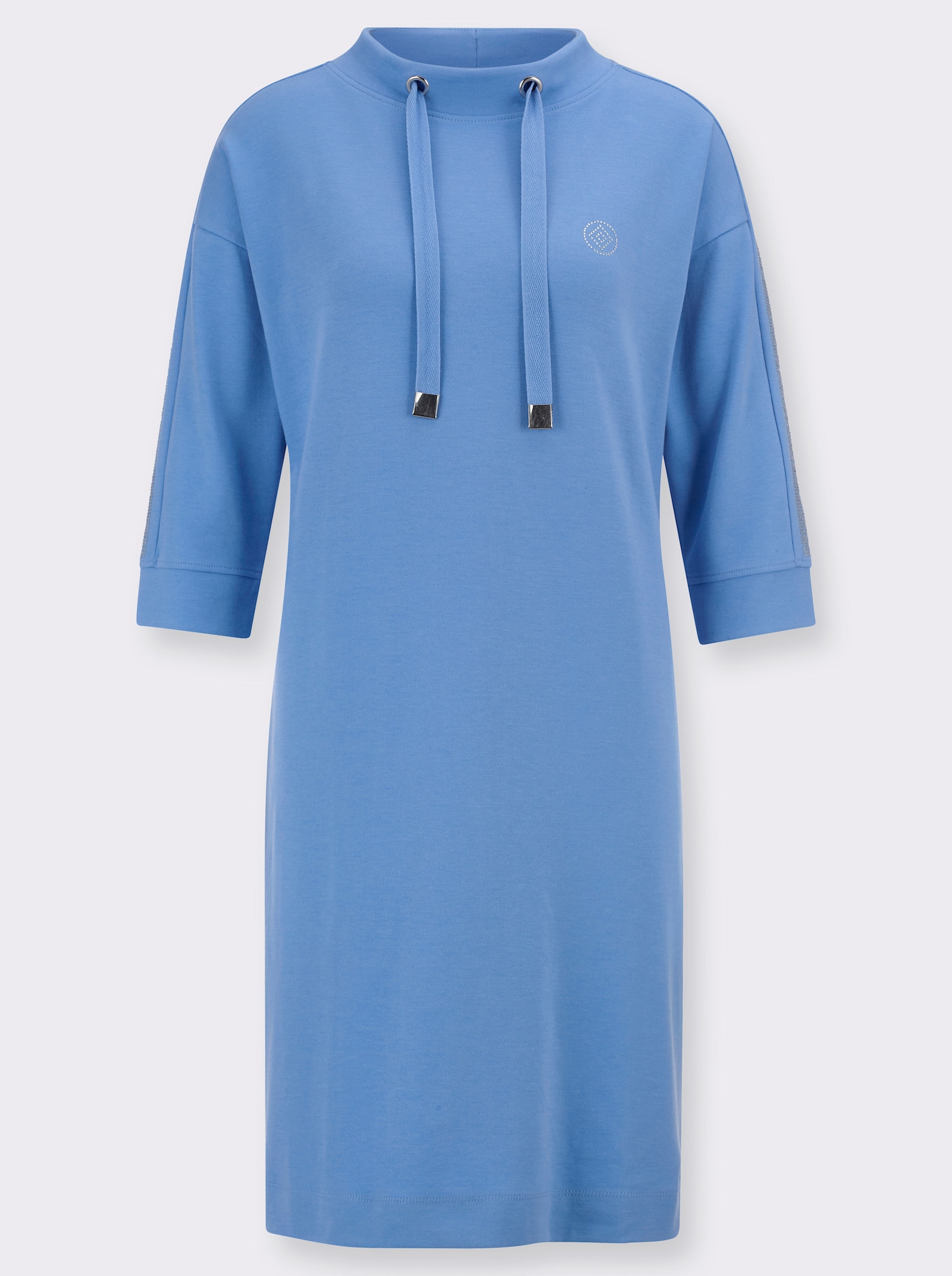 Jerseykleid mit Stehkragen und Tunnelzug - himmelblau