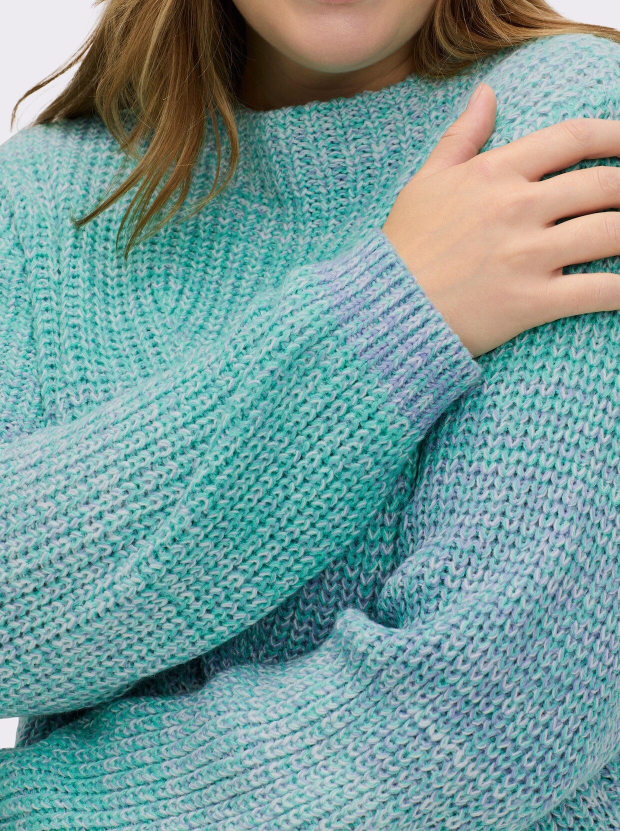 Strickpullover mit Kelchkragen - blaugrün-bleu-meliert