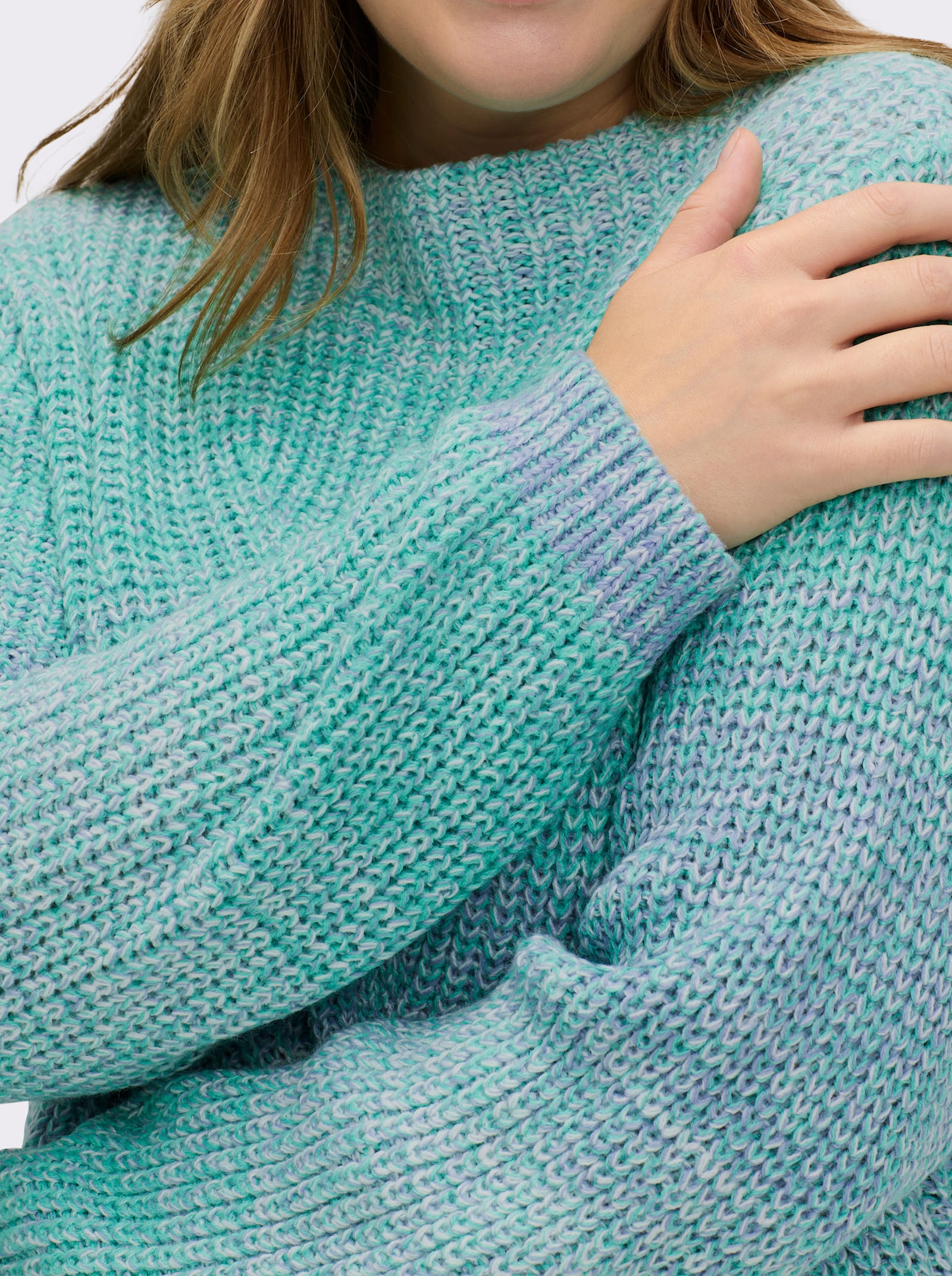 Strickpullover mit Kelchkragen - blaugrün-bleu-meliert