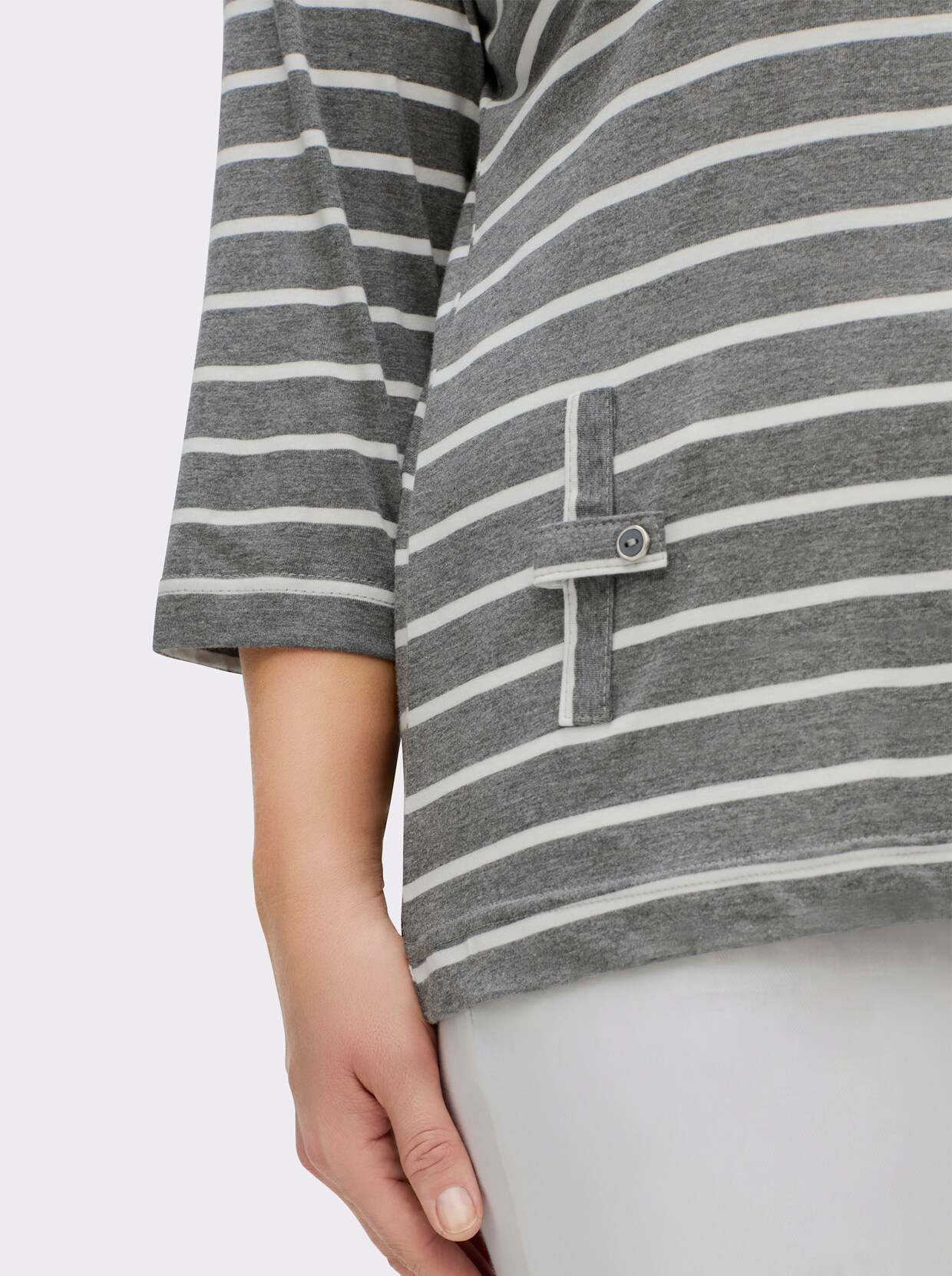 3/4-Arm-Shirt mit 2 imitierten Taschen - anthrazit-koralle-gestreift