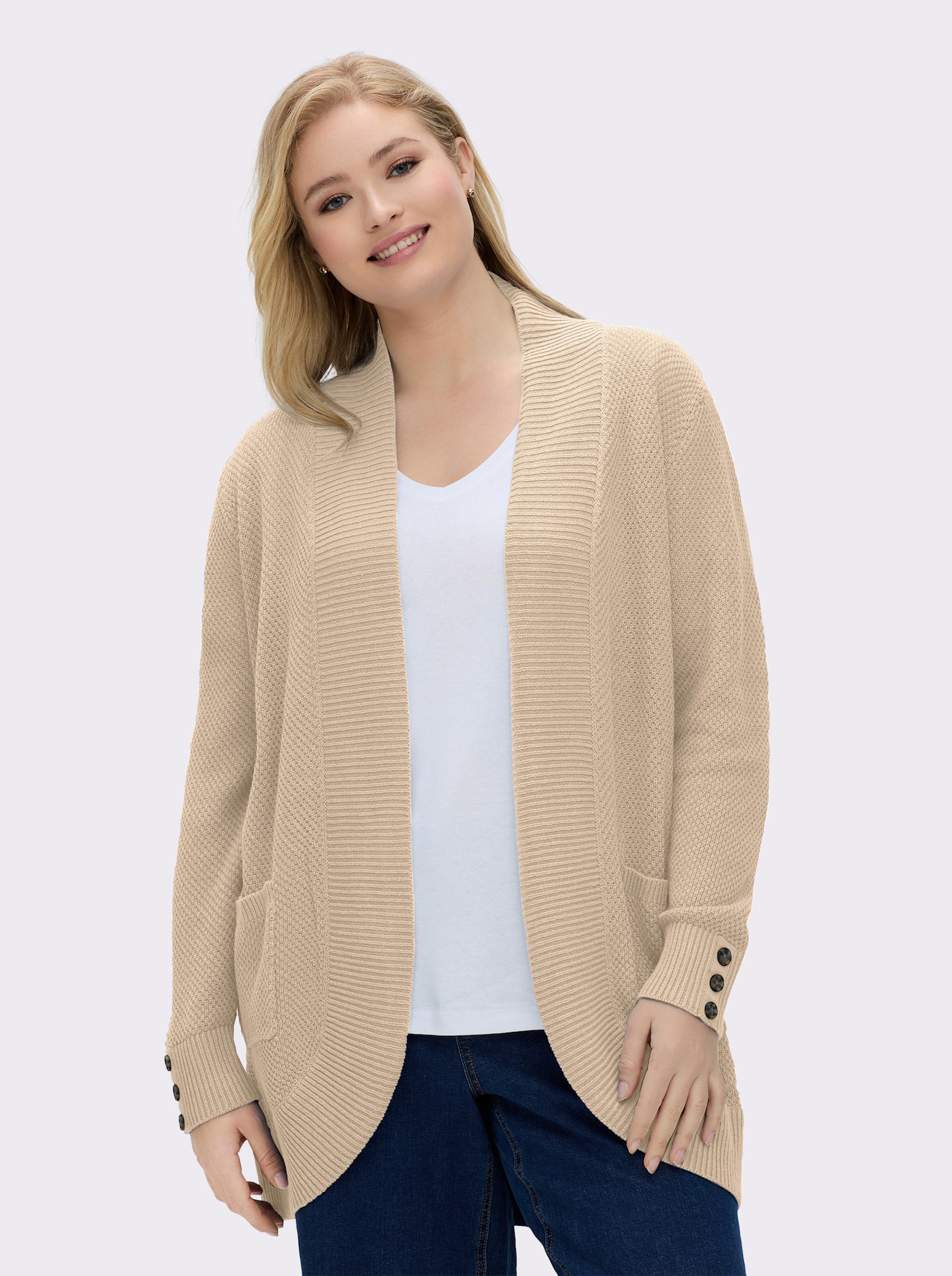 Longstrickjacke mit Struktur-Muster - elfenbein