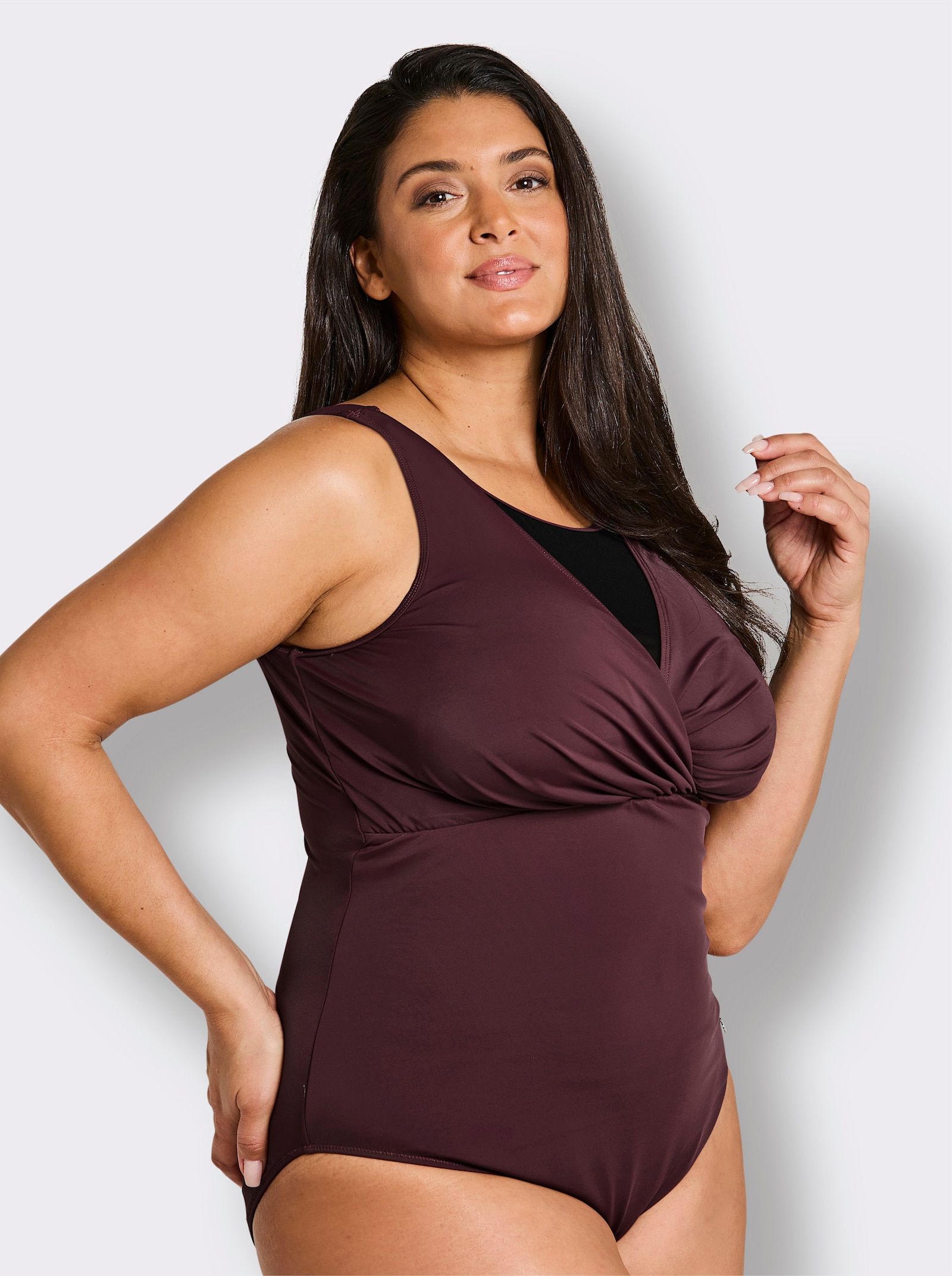 sheego Maillot de bain effet cache-cœur - lie-de-vin