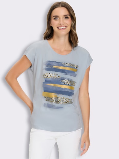 Kurzarmshirt mit Foliendruck - hellblau-jeansblau