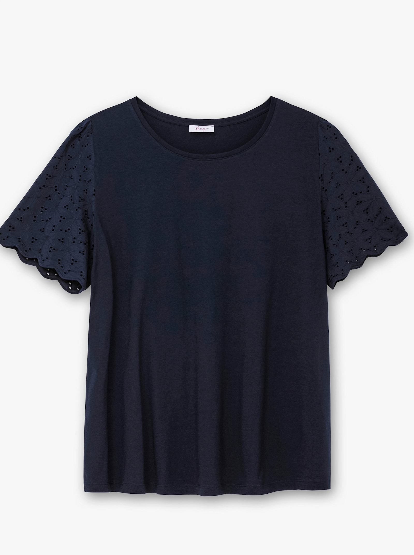 sheego Rundhalsshirt mit Flügelärmeln. leichte A-Linie - tiefblau
