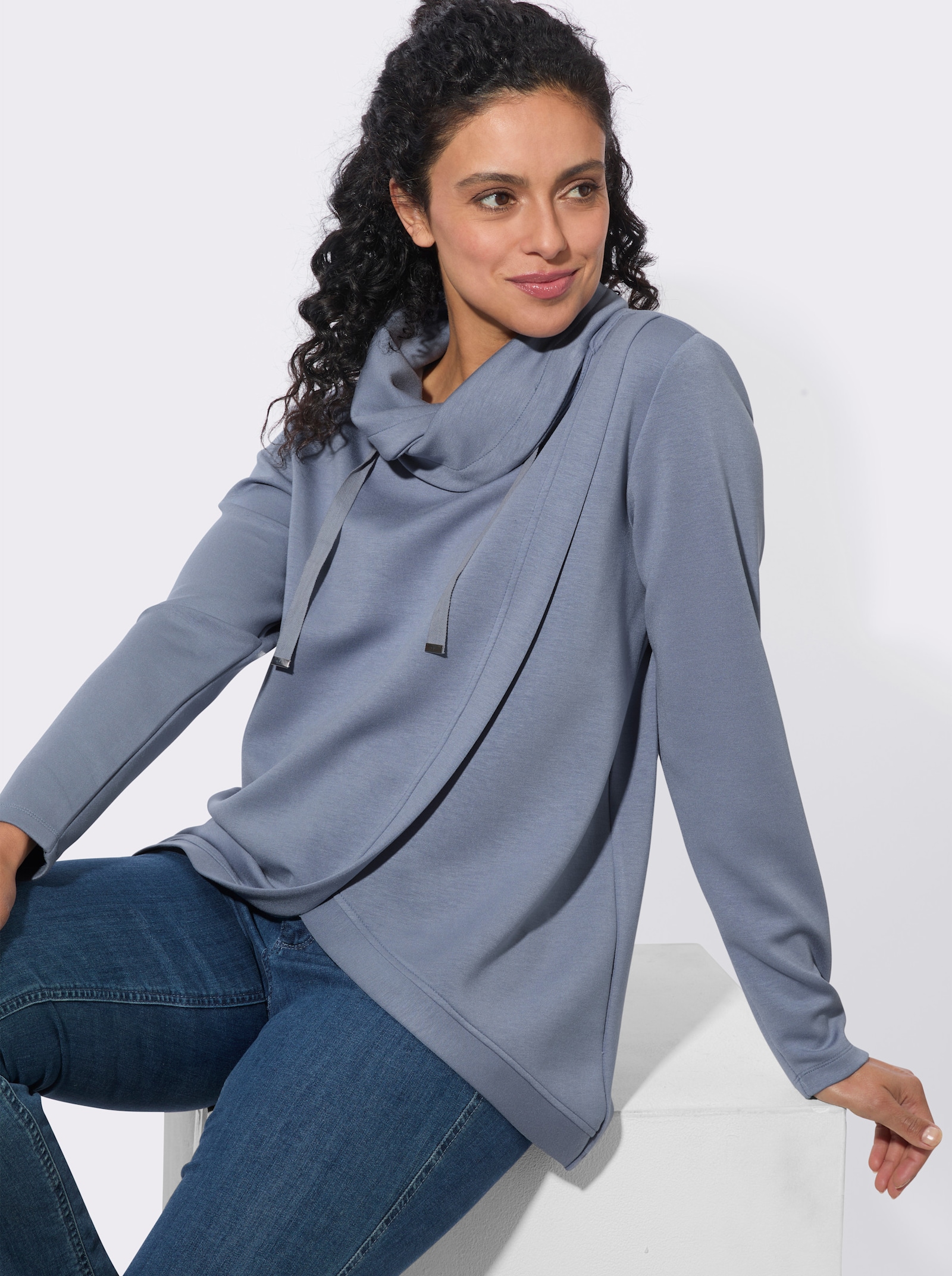  Longshirt in Wickel-Optik - taubenblau