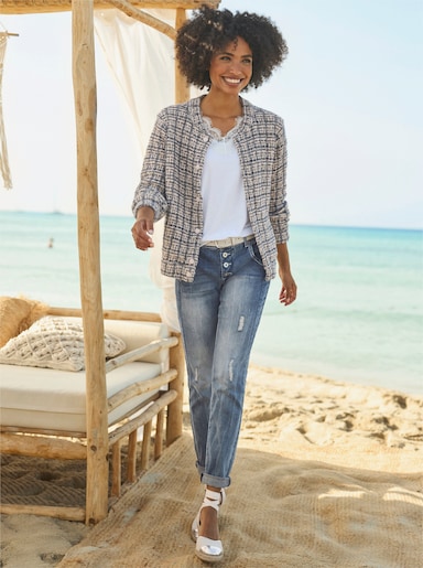 heine Veste blouson en tricot - bleu foncé-couleur ivoire à motifs