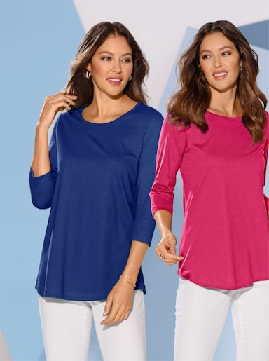 Longshirt - royalblau + pink