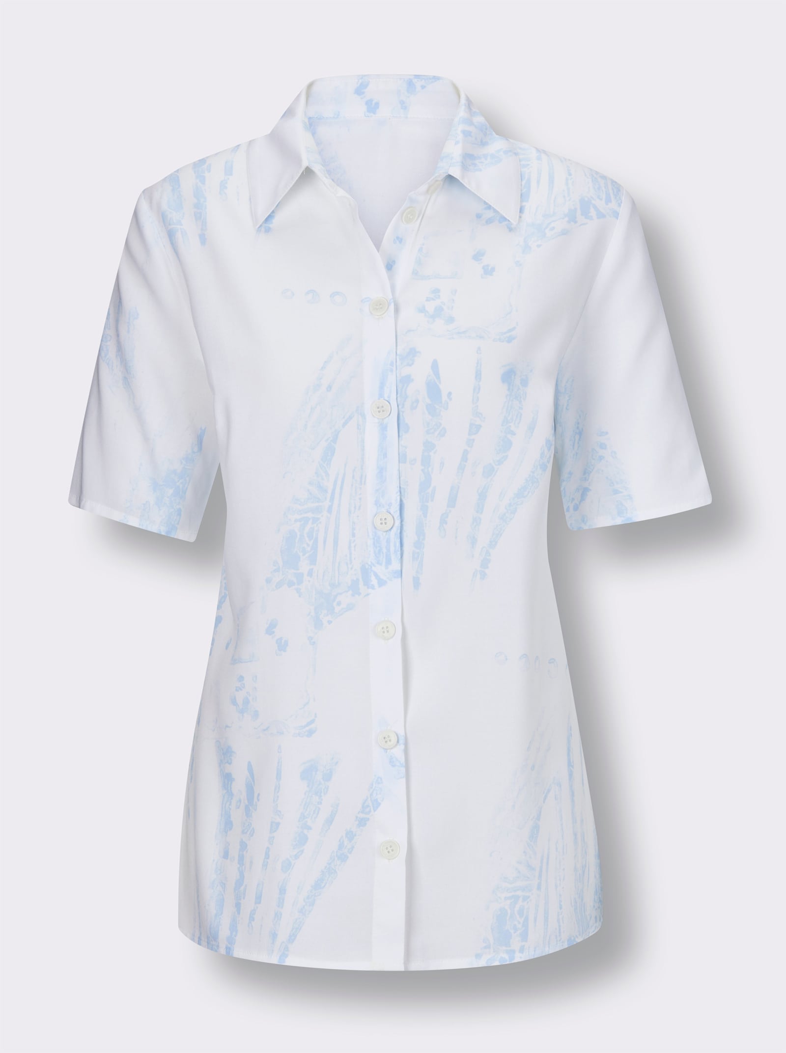 Overhemdblouse met schoudervullingen - wit/ijsblauw