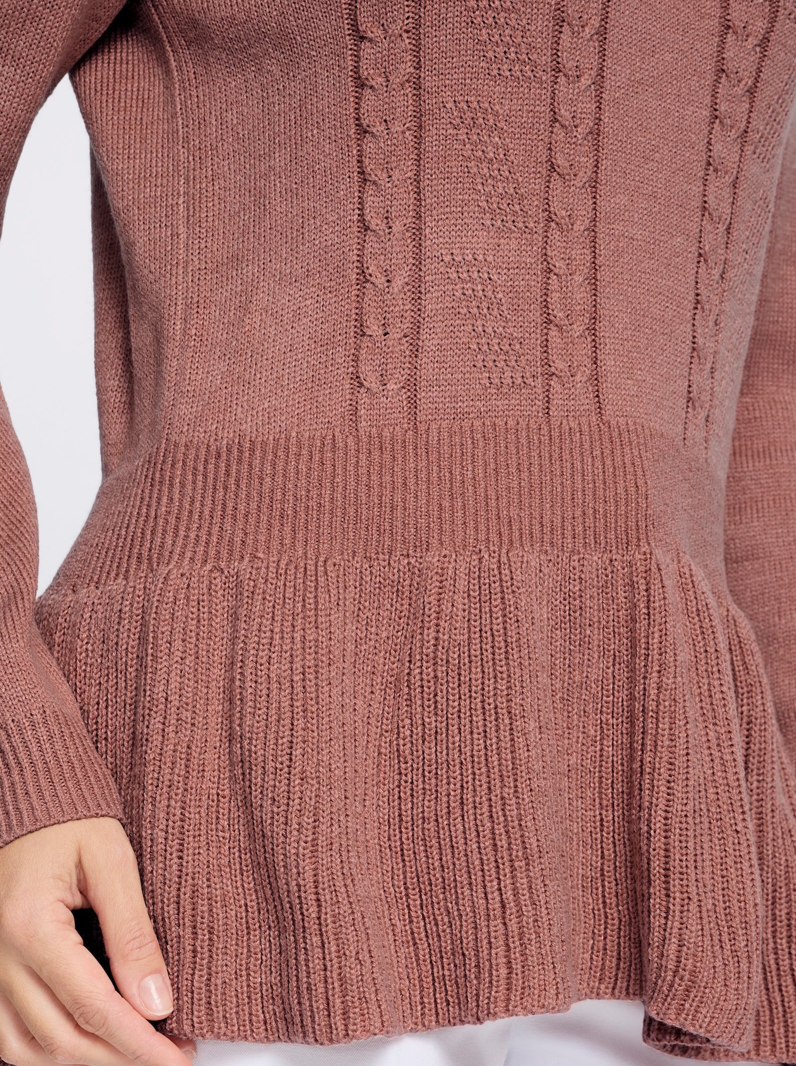 Langarm-Pullover mit Ripp-Abschlüssen - rosenholz