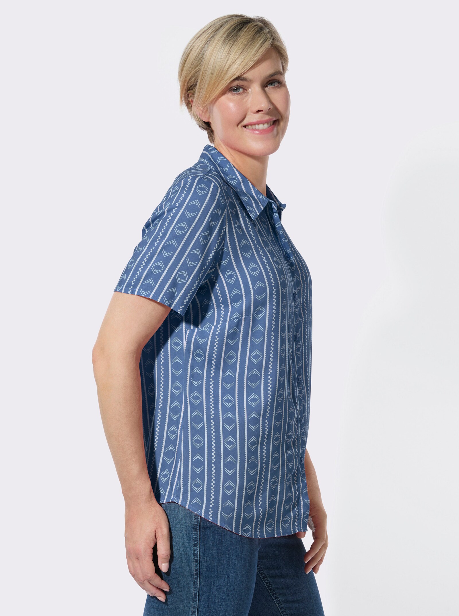Gestreifte Bluse aus reiner Viskose - jeansblau-ecru-gestreift
