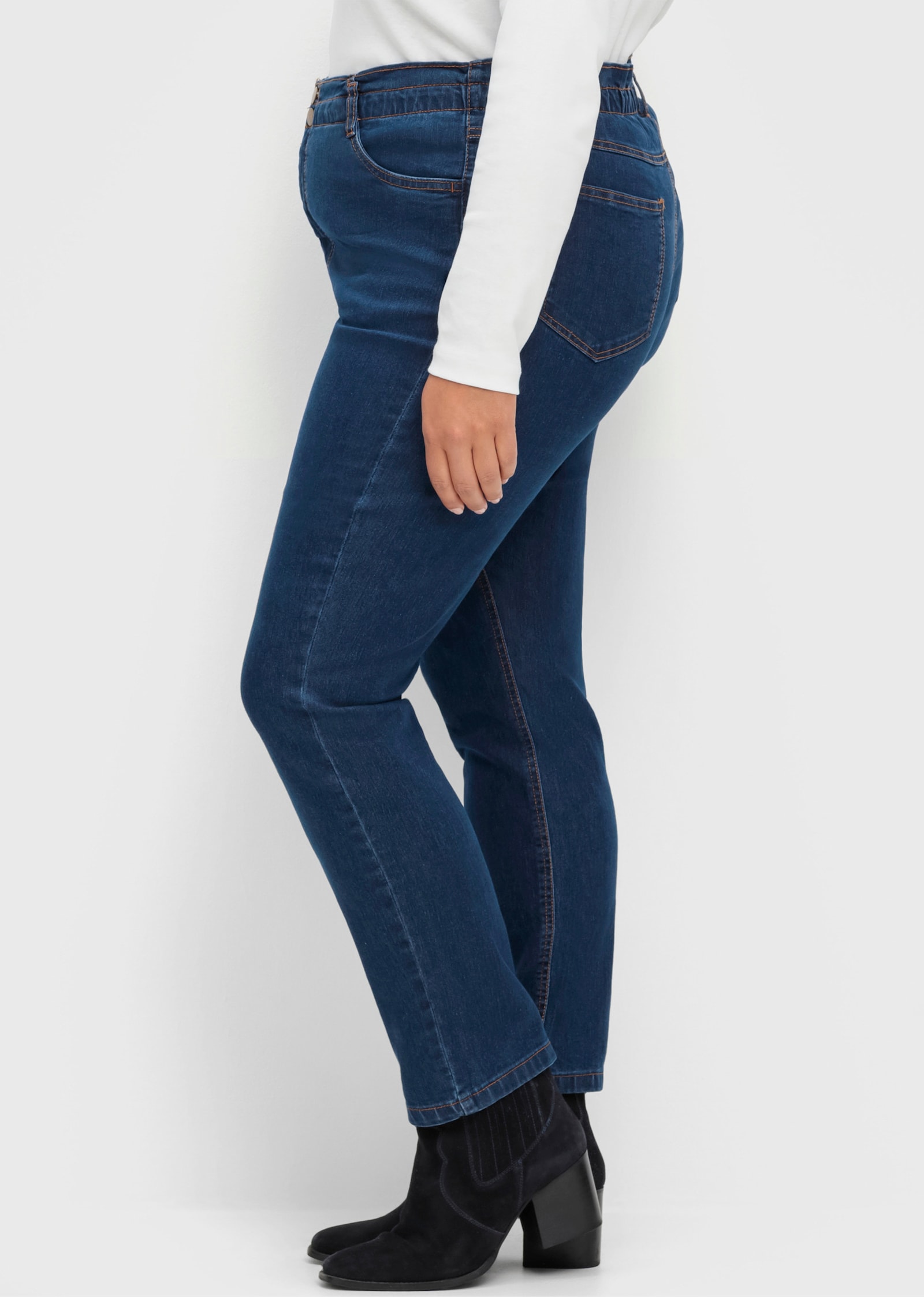 Jeans im Paperbag-Schnitt - blue-stone-washed