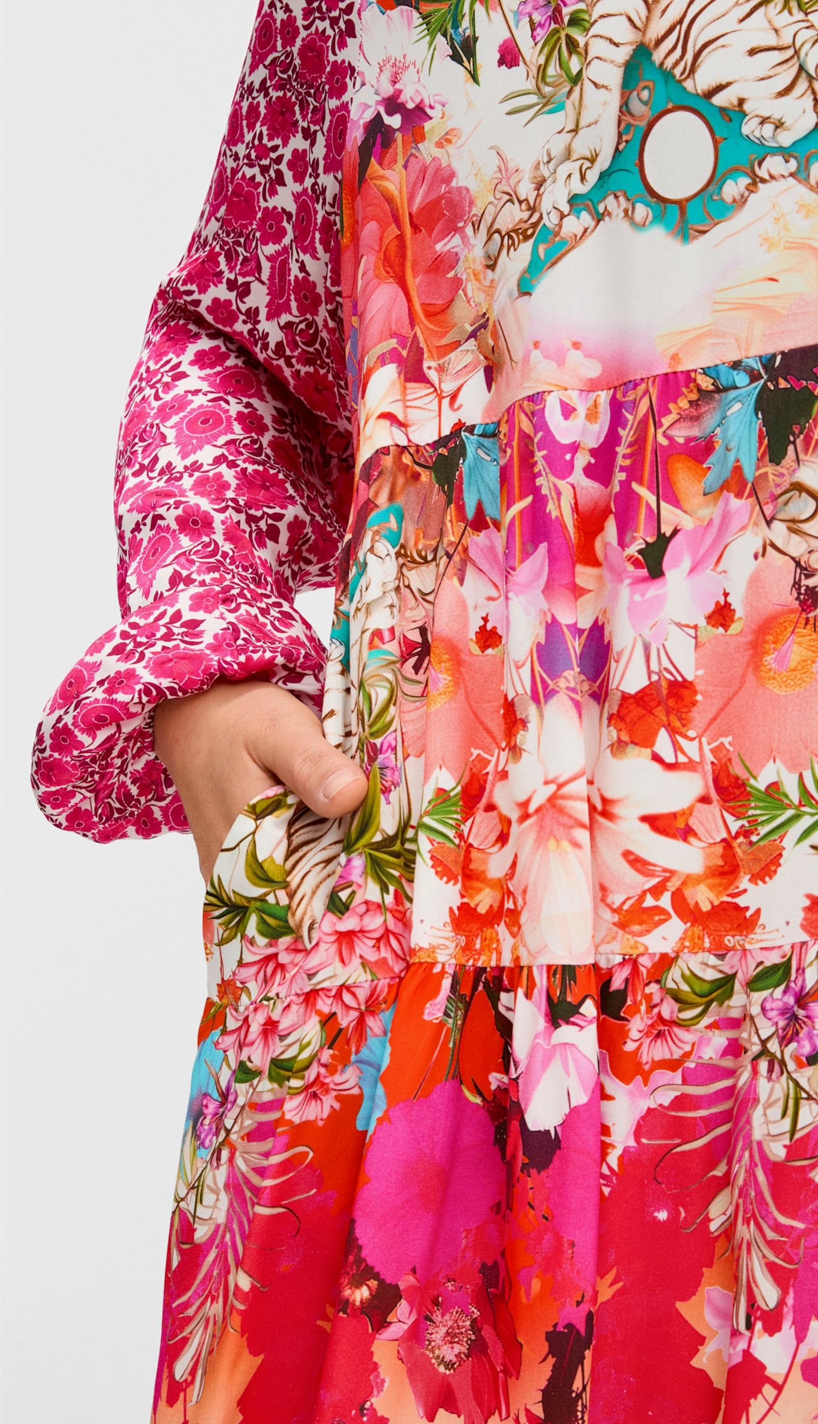 sheego loves miss goodlife Stufenkleid mit Ballonärmeln - rotorange-gemustert